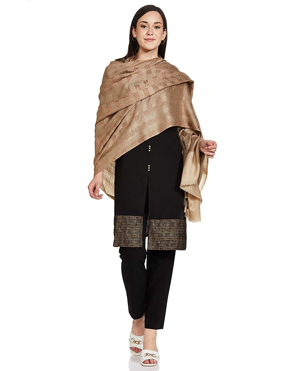 Pashtush India 70x200 Pashtush Womens Woven Paisley, Self Shawl, in Extra Soft Fine Wool, Large Wrap Size
