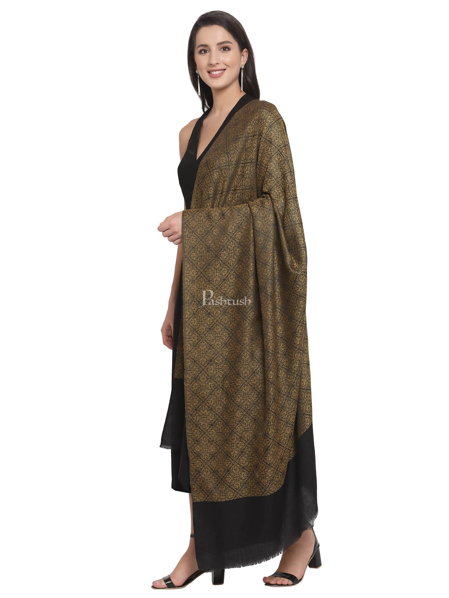 Pashtush India Womens Shawls Pashtush Womens Woven Paisley, Self Shawl, In Extra Soft Fine Wool, Large Wrap Size Gold