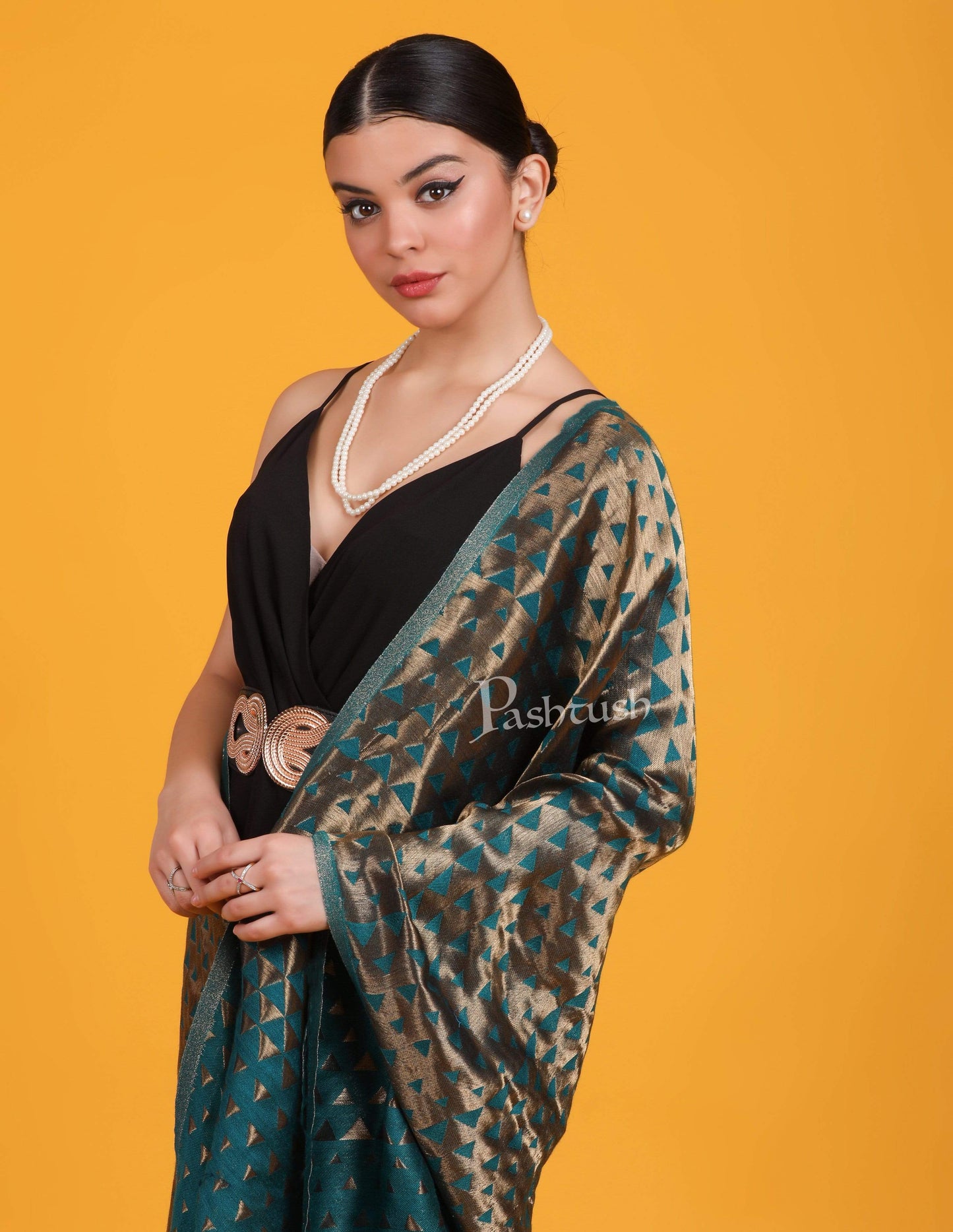 Pashtush Shawl Store Stole Pashtush Womens Zari Weave Stole, Scarf
