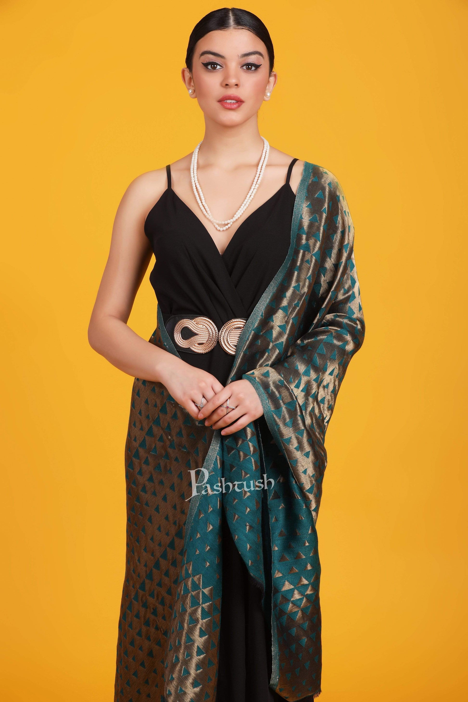 Pashtush Shawl Store Stole Pashtush Womens Zari Weave Stole, Scarf