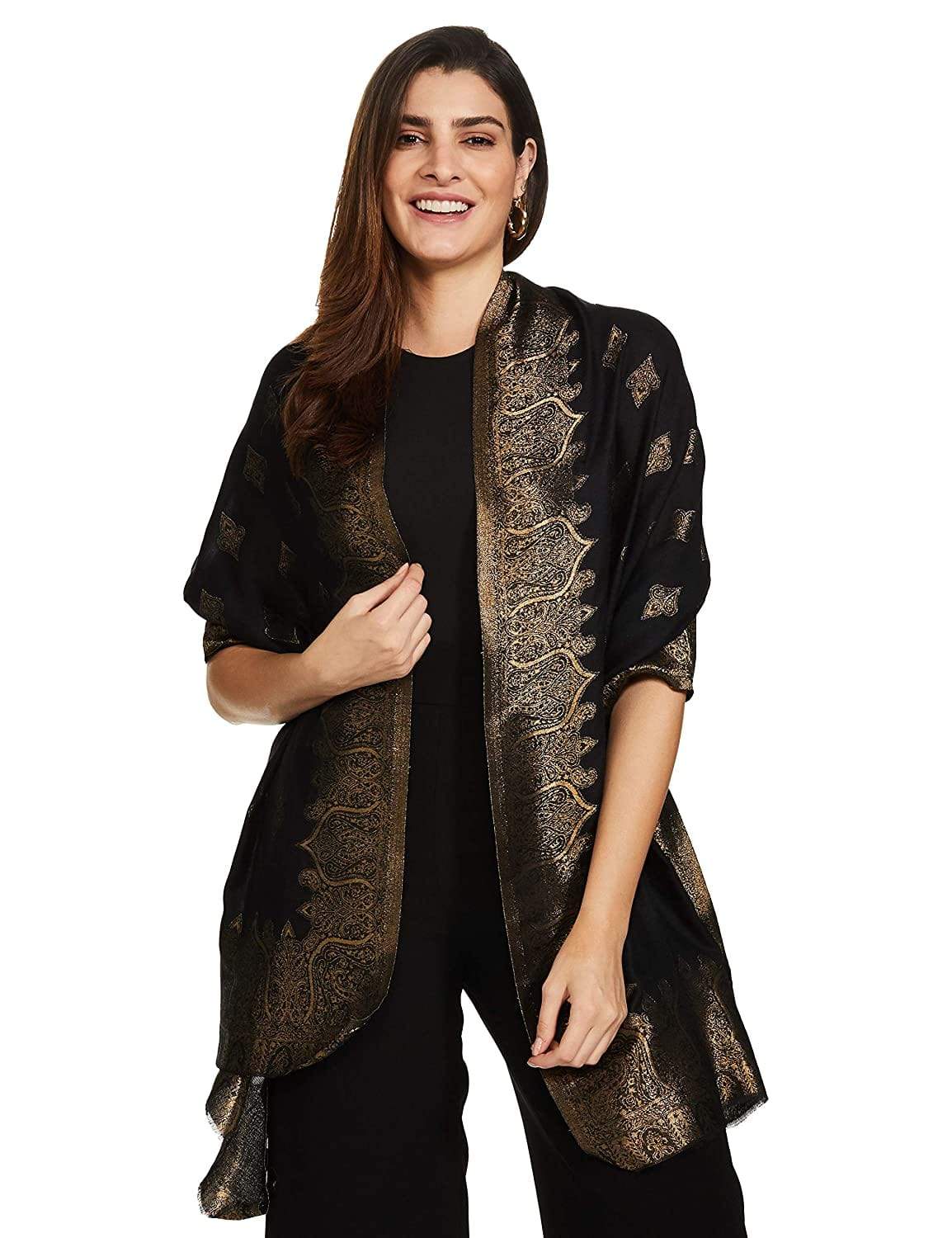 Pashtush India 70x200 PASHTUSH WOMENS ZARI WEAVE STOLE, SCARF