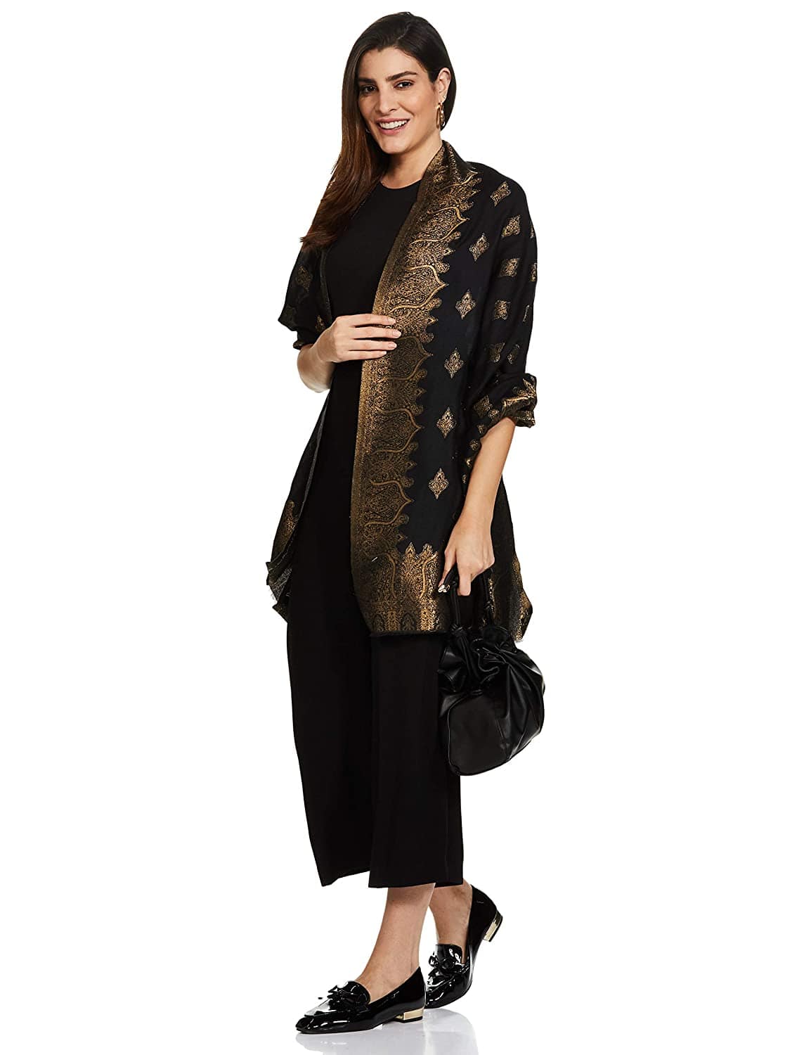 Pashtush India 70x200 PASHTUSH WOMENS ZARI WEAVE STOLE, SCARF