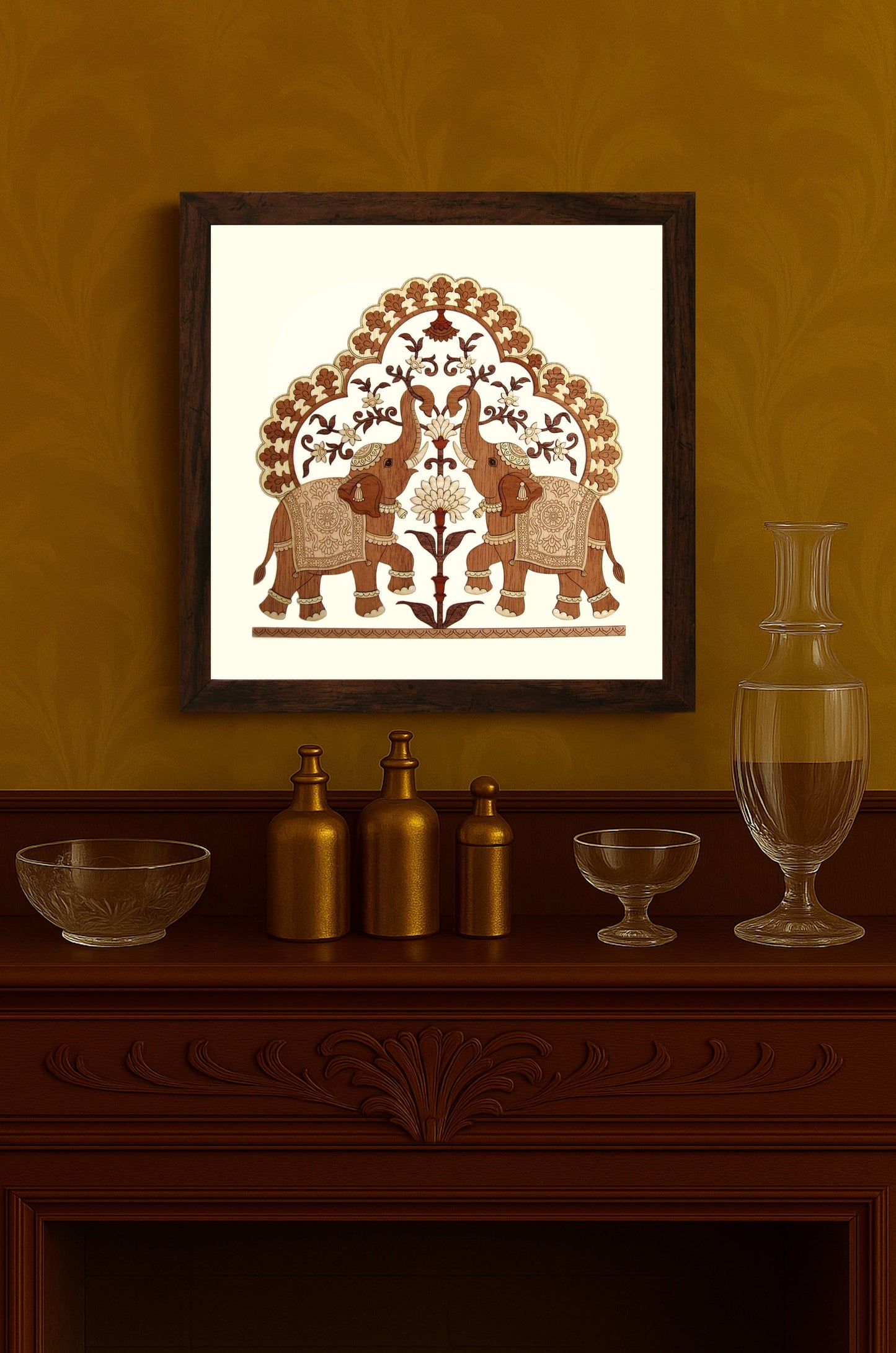 pashtush Gift Pack Pashtush Wooden Artwork, The Royal Welcoming Elephants Wall Art, Intricately Crafted Using Natural Coloured Wood