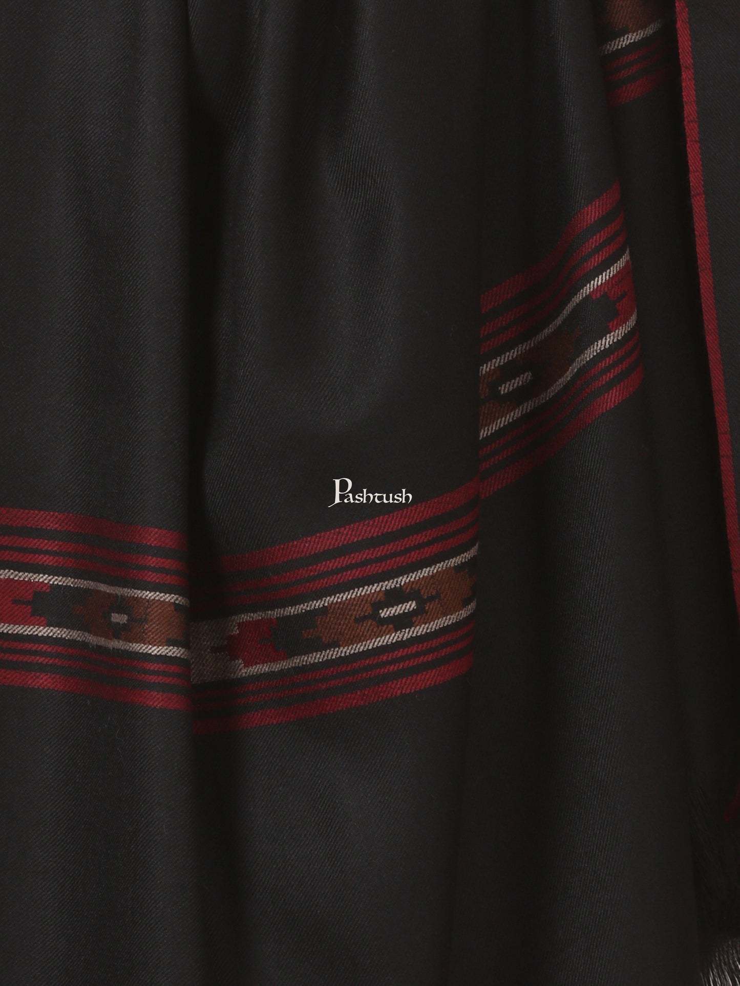 Pashtush India Mens Shawls Gents Shawl Pashtush Woven Aztec Design Mens Full Size Shawl In Extra Fine Wool - Black