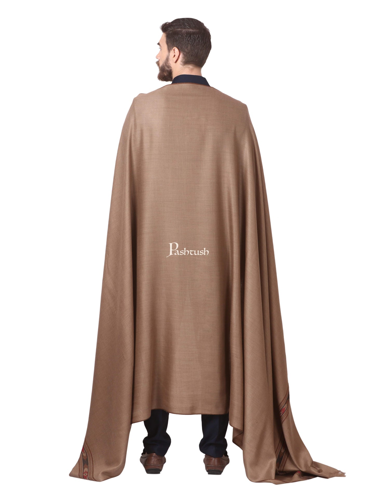 Pashtush India Mens Shawls Gents Shawl Pashtush Woven Aztec Design Mens Shawl (Lambs Wool) Beige
