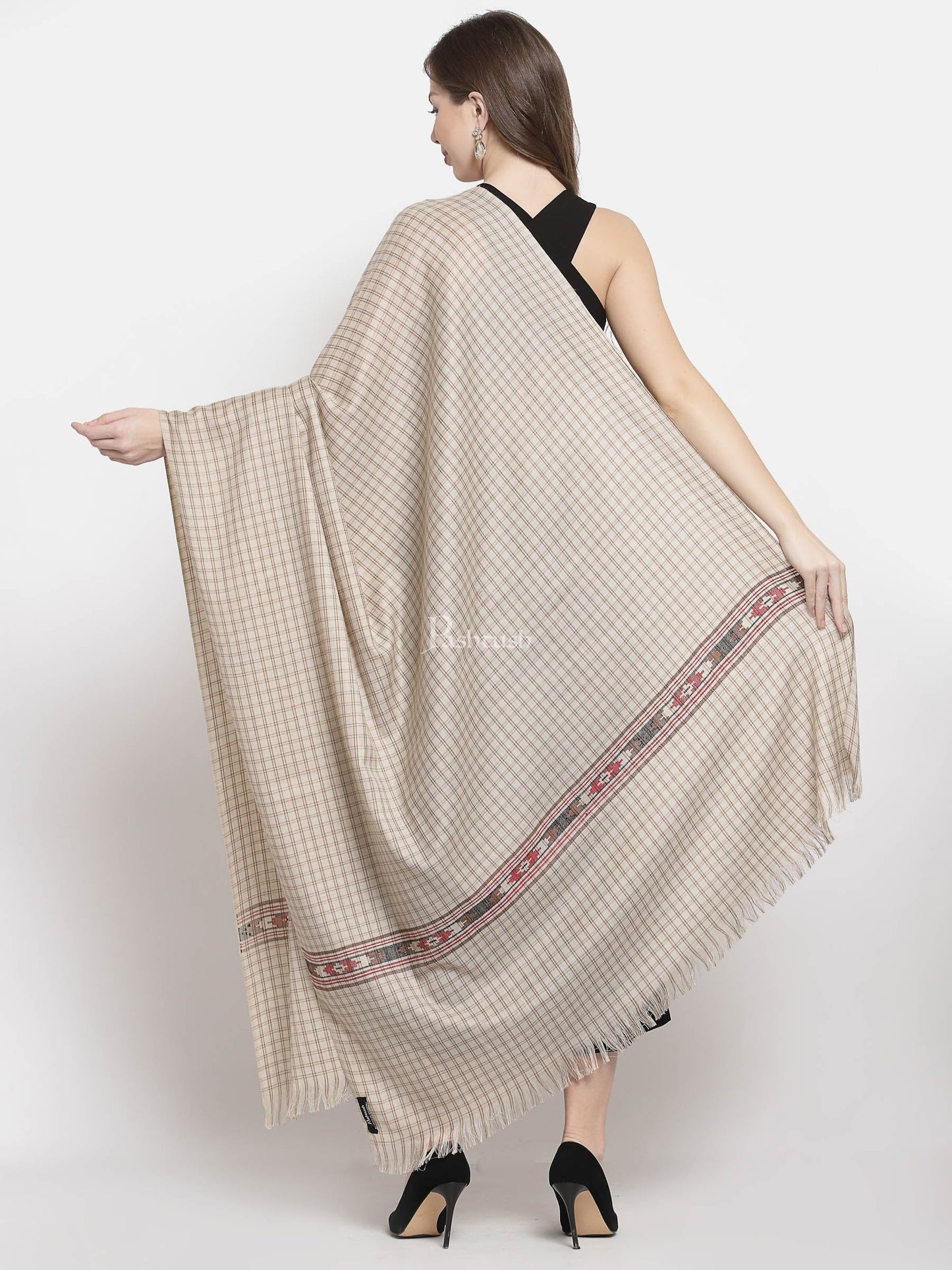 Pashtush India Womens Shawls Pashtush Woven Aztec Design Women'S Full Size Shawl In Extra Fine Wool - Taupe
