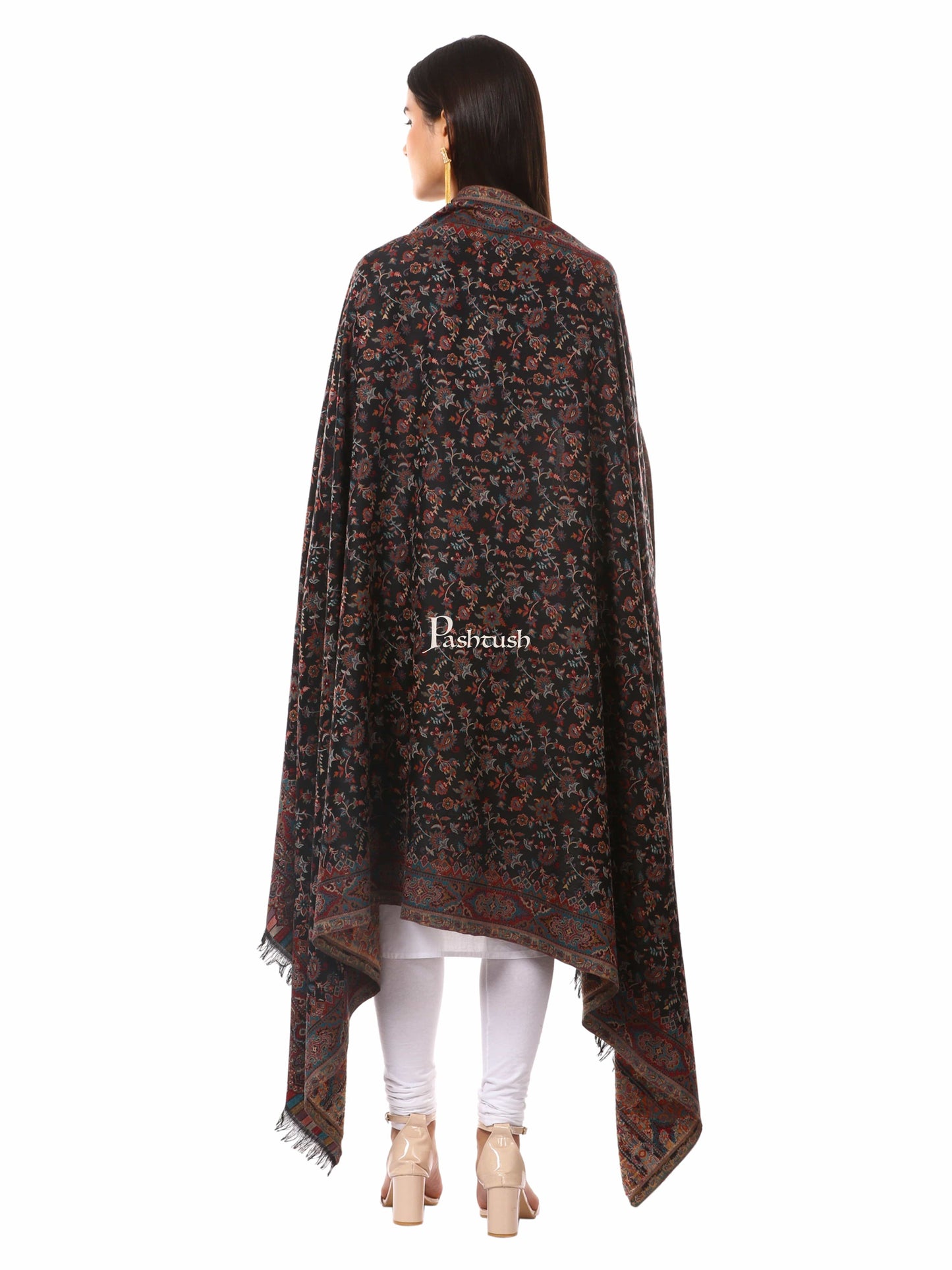 Pashtush India Womens Shawls Pashtush Woven Ethnic Shawl, Faux Pashmina Shawl, Soft And Warm (Black)