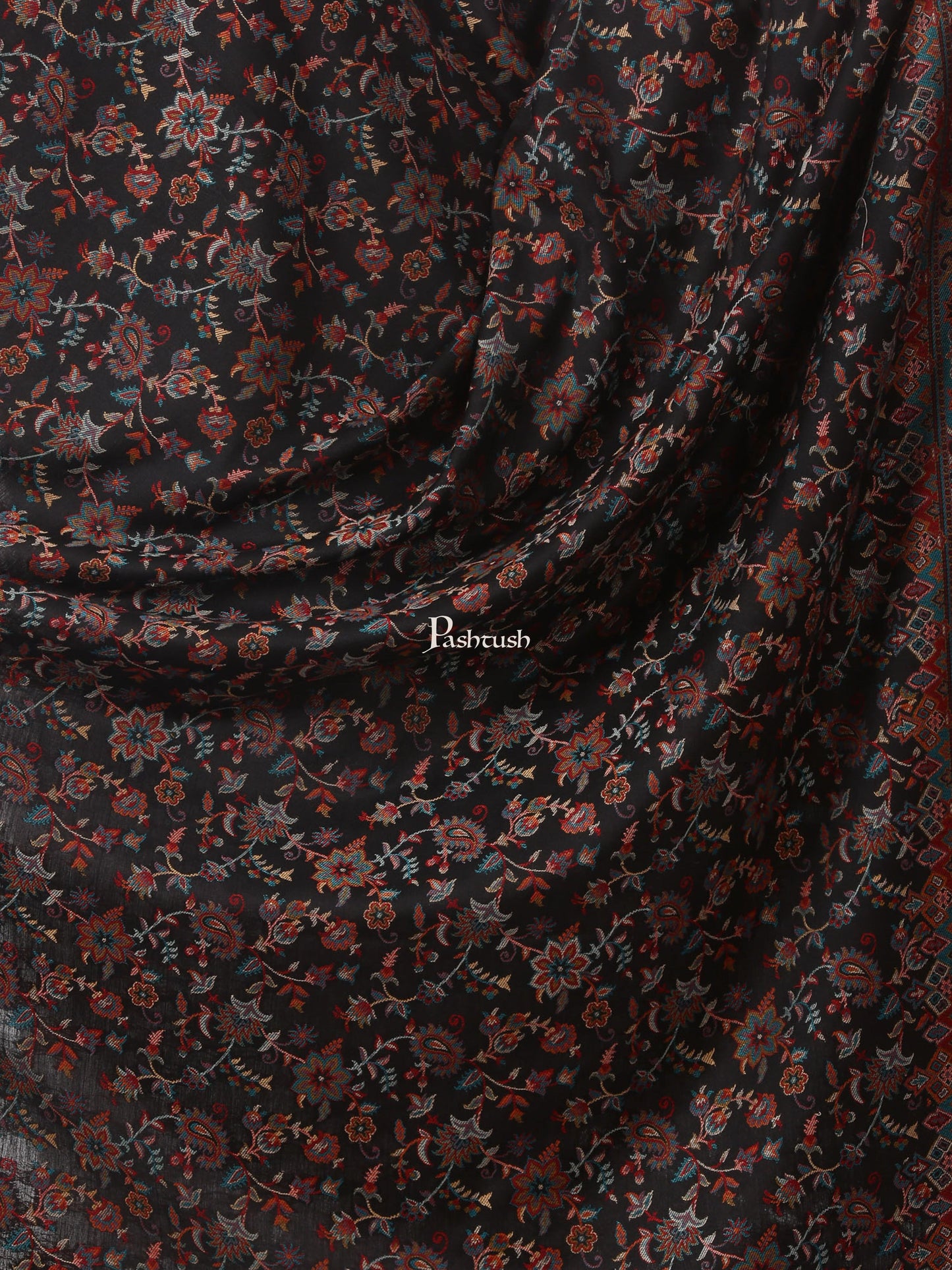 Pashtush India Womens Shawls Pashtush Woven Ethnic Shawl, Faux Pashmina Shawl, Soft And Warm (Black)