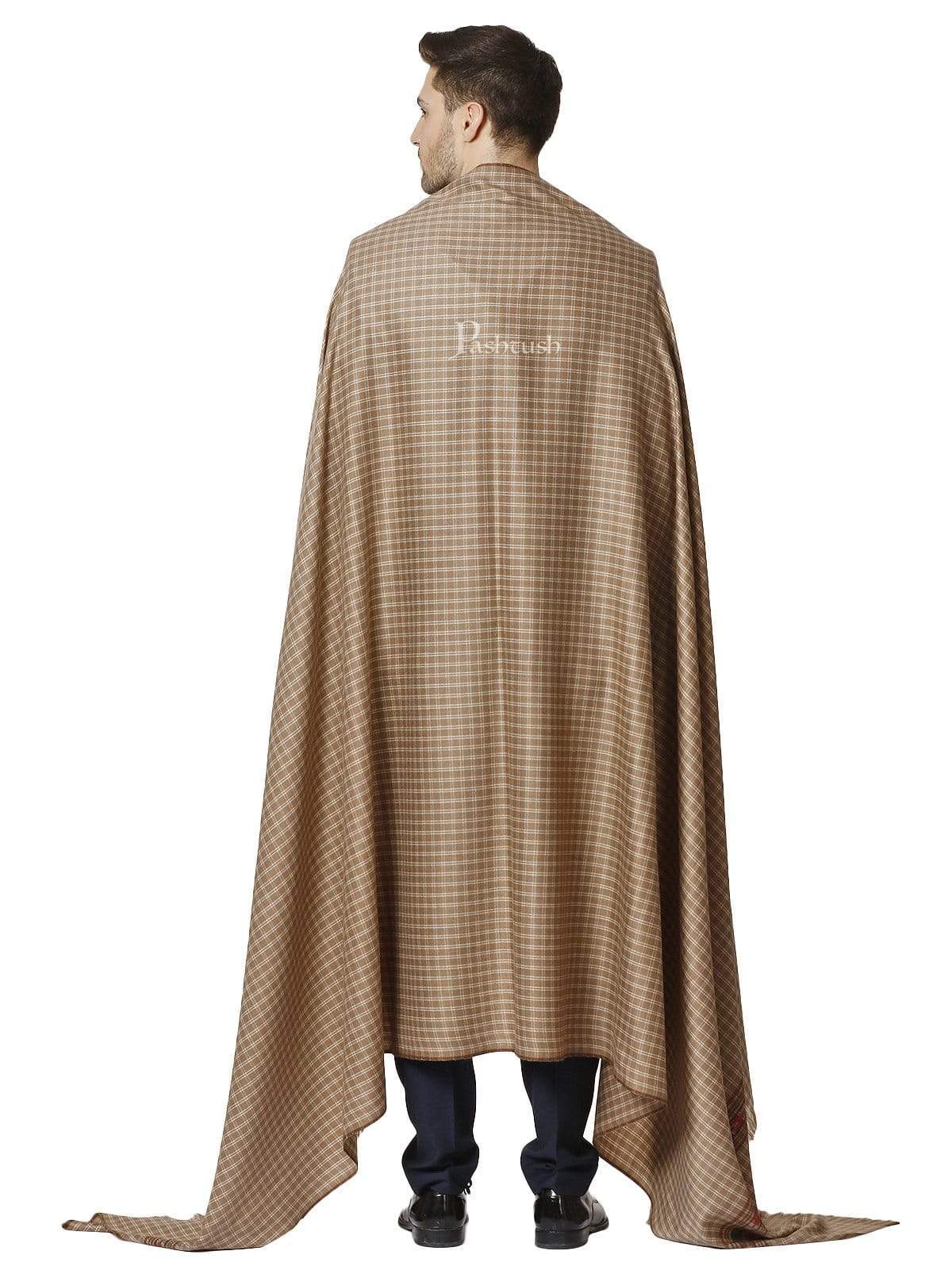 Pashtush India 127x254 Pashtush Woven Kullu Design Mens Full Size Shawl In Extra Fine Wool - Taupe