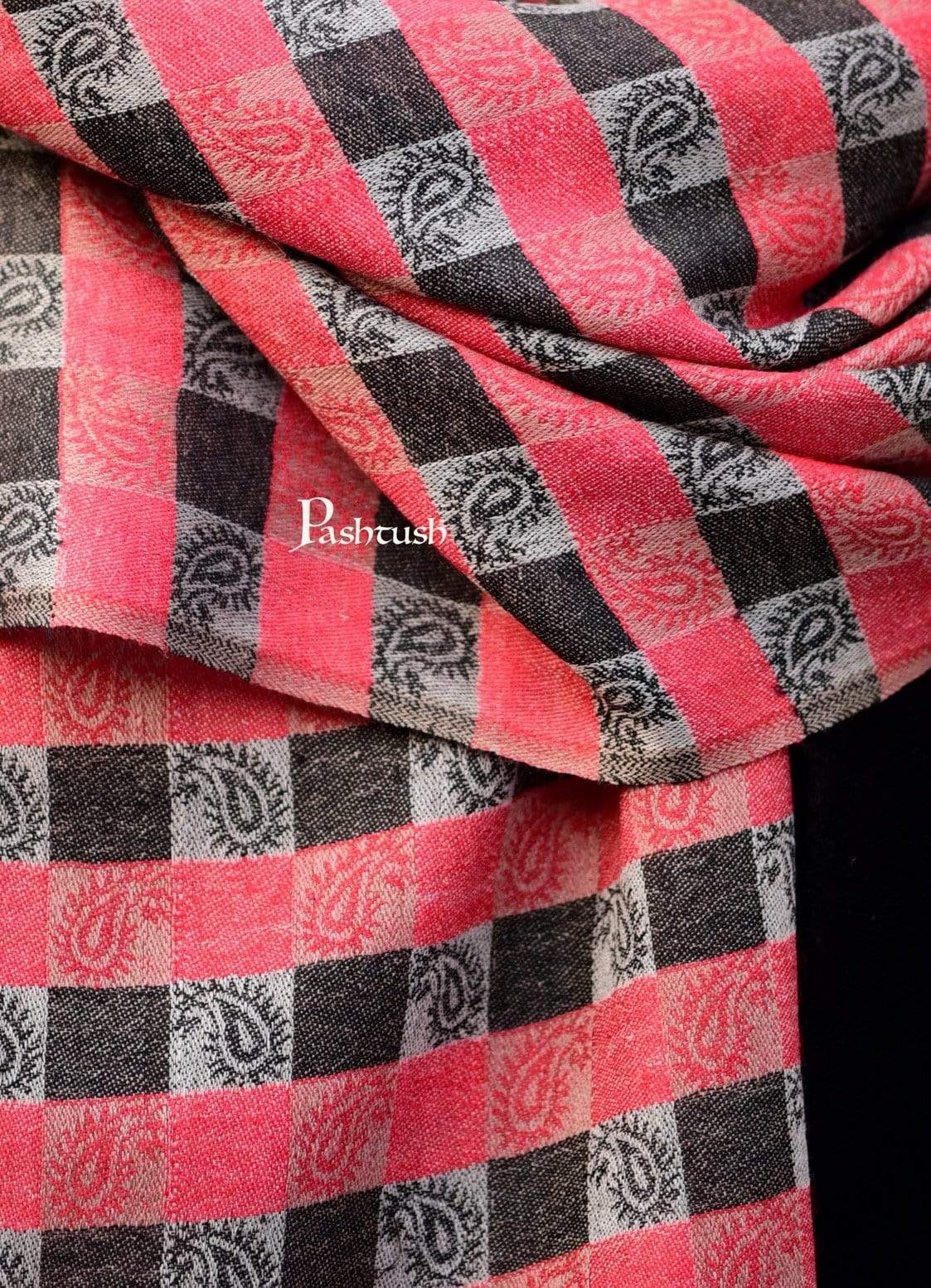 Pashtush India 70x200 Pashtush Woven Mens Checkered Scarf, Fine Wool Muffler, Soft and Light Weight