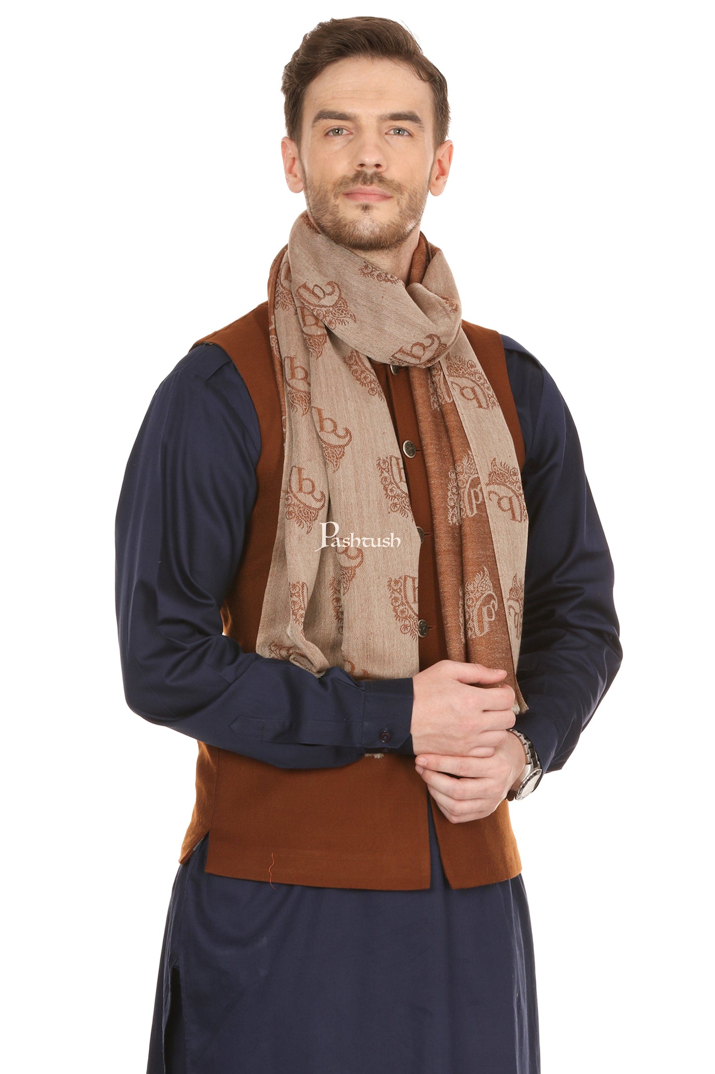 Pashtush India Mens Scarves Stoles and Mufflers Pashtush Woven Mens Fine Wool Signature Mens Muffler, Warm Cashmere Feel