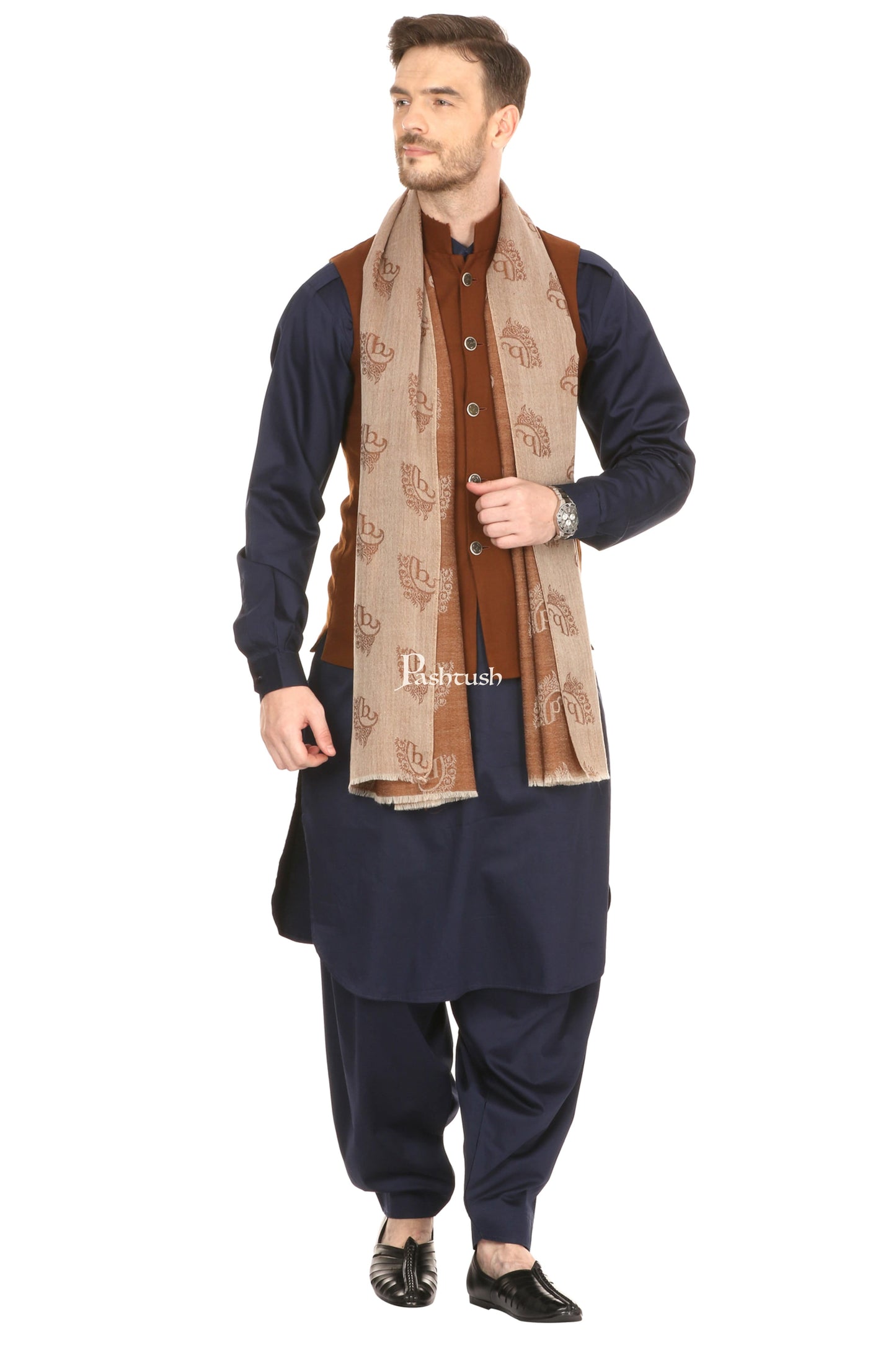 Pashtush India Mens Scarves Stoles and Mufflers Pashtush Woven Mens Fine Wool Signature Mens Muffler, Warm Cashmere Feel
