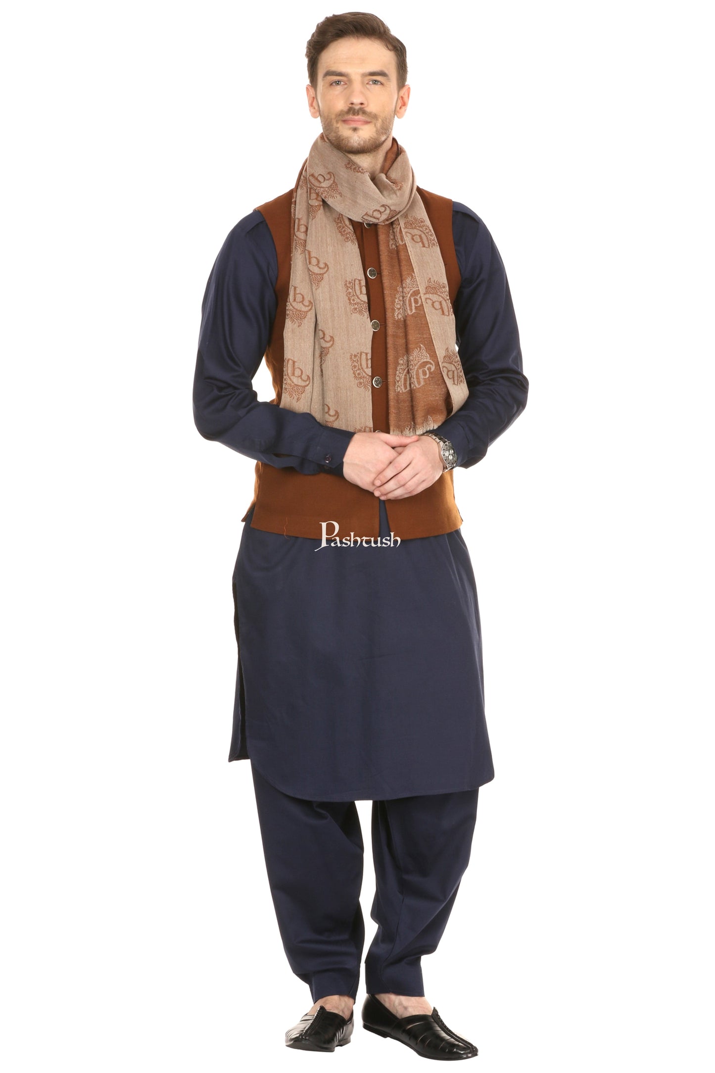 Pashtush India Mens Scarves Stoles and Mufflers Pashtush Woven Mens Fine Wool Signature Mens Muffler, Warm Cashmere Feel