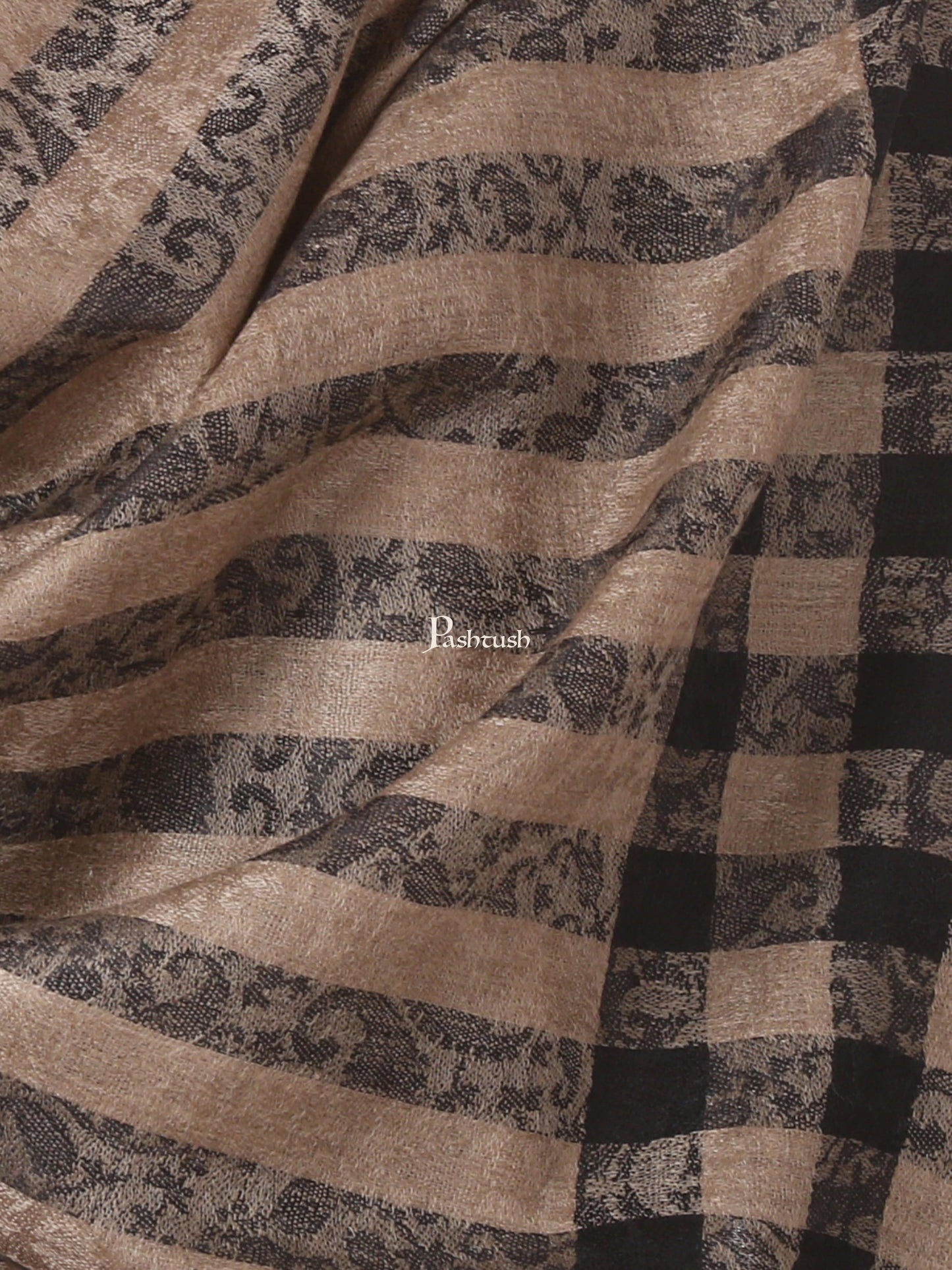 Pashtush India Mens Scarves Stoles and Mufflers Pashtush Woven Mens Stole, Check-Stripe Design, Mens Muffler, Warm Cashmere Feel (Black)