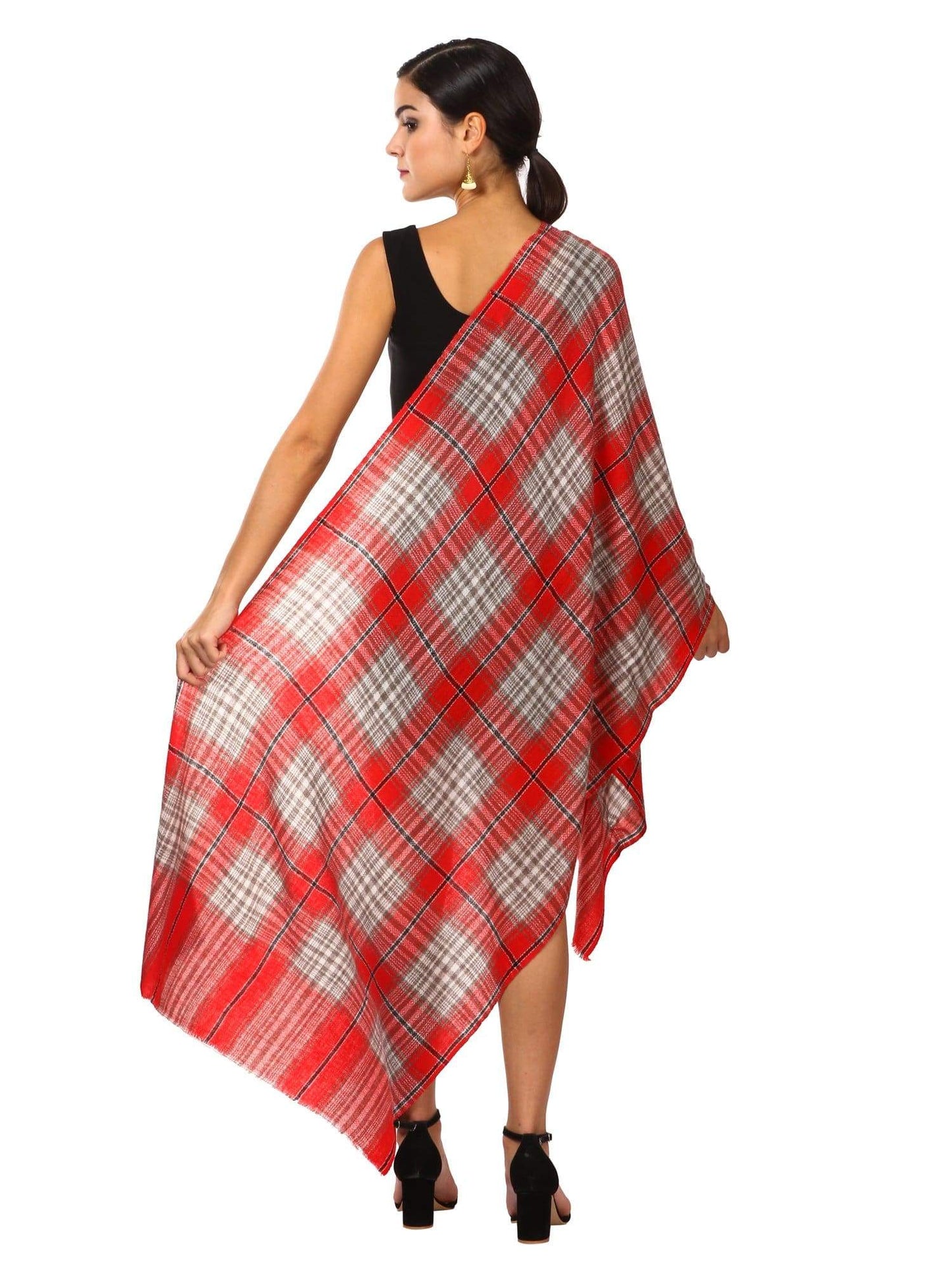 Pashtush Cashmere Wool Blended Plaid Muffler - Red And Beige Plaid