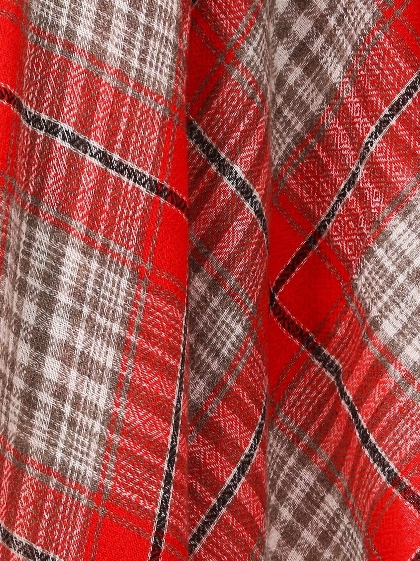 Pashtush Cashmere Wool Blended Plaid Muffler - Red And Beige Plaid