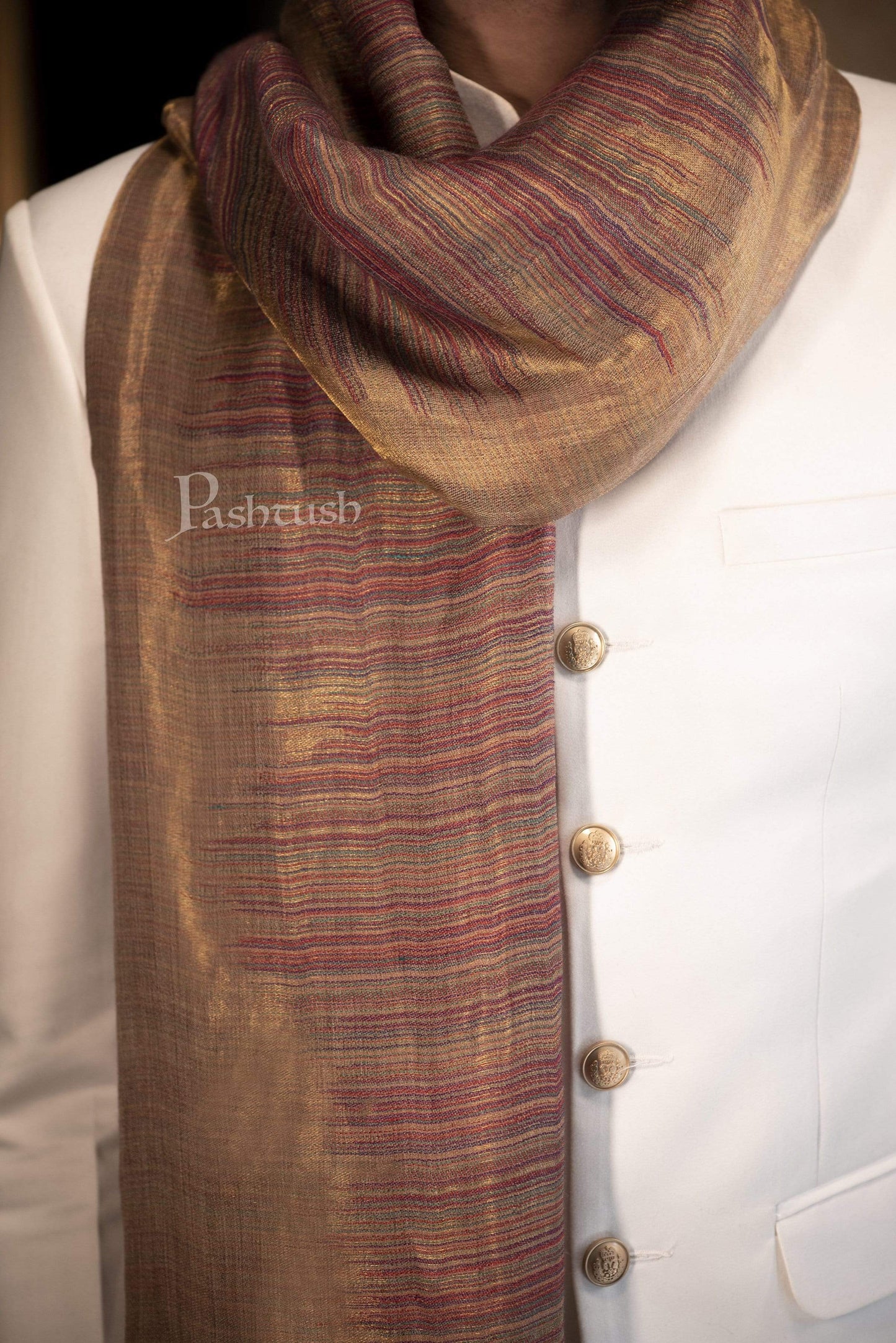 Pashtush India 70x200 Pashutsh Mens Scarf, With Shimmery Zari Thread Weave