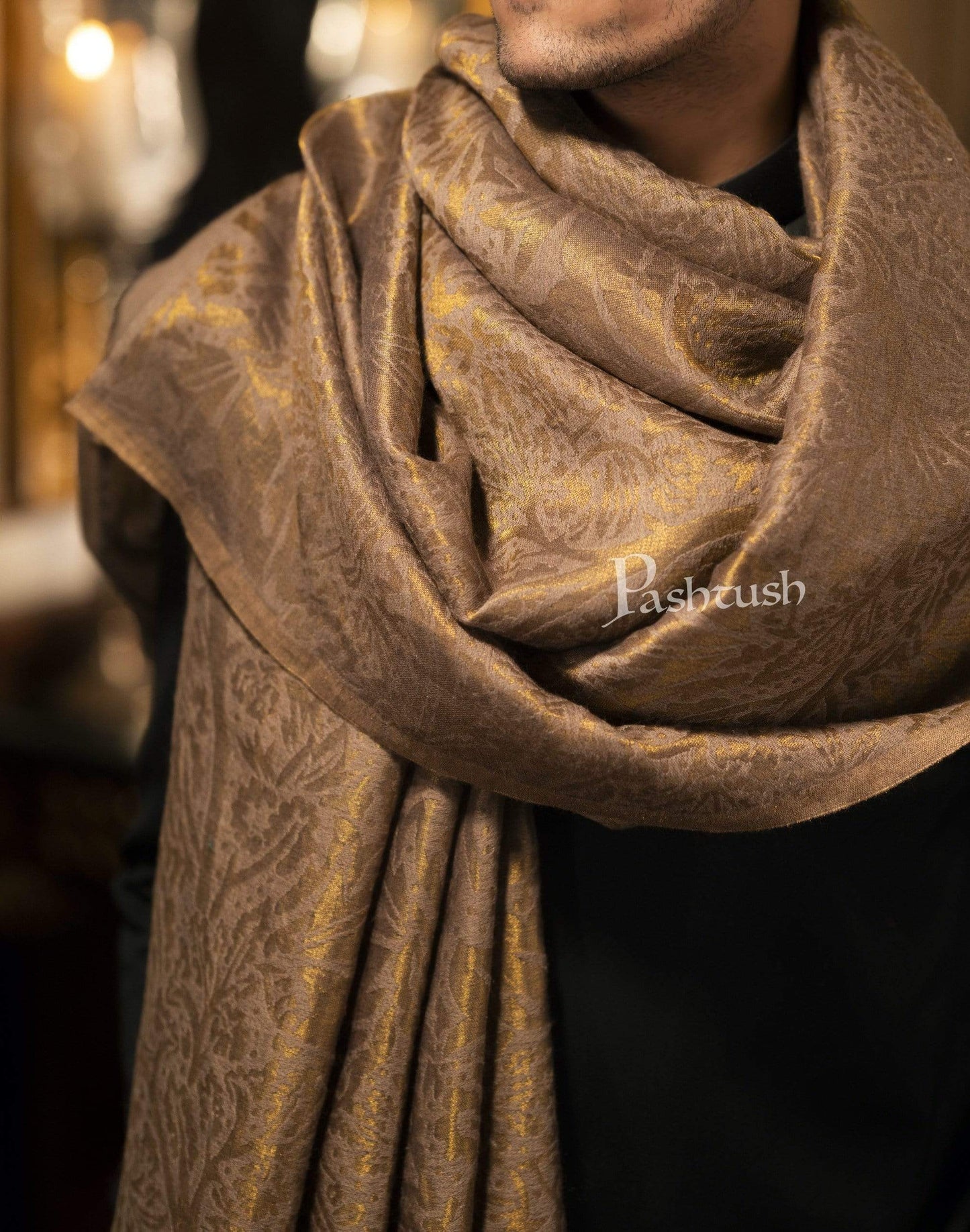 Pashtush India 70x200 Pashutsh Mens Twilight Collection, Jacquard Stole, With Metallic Thread Weave, Fine Wool