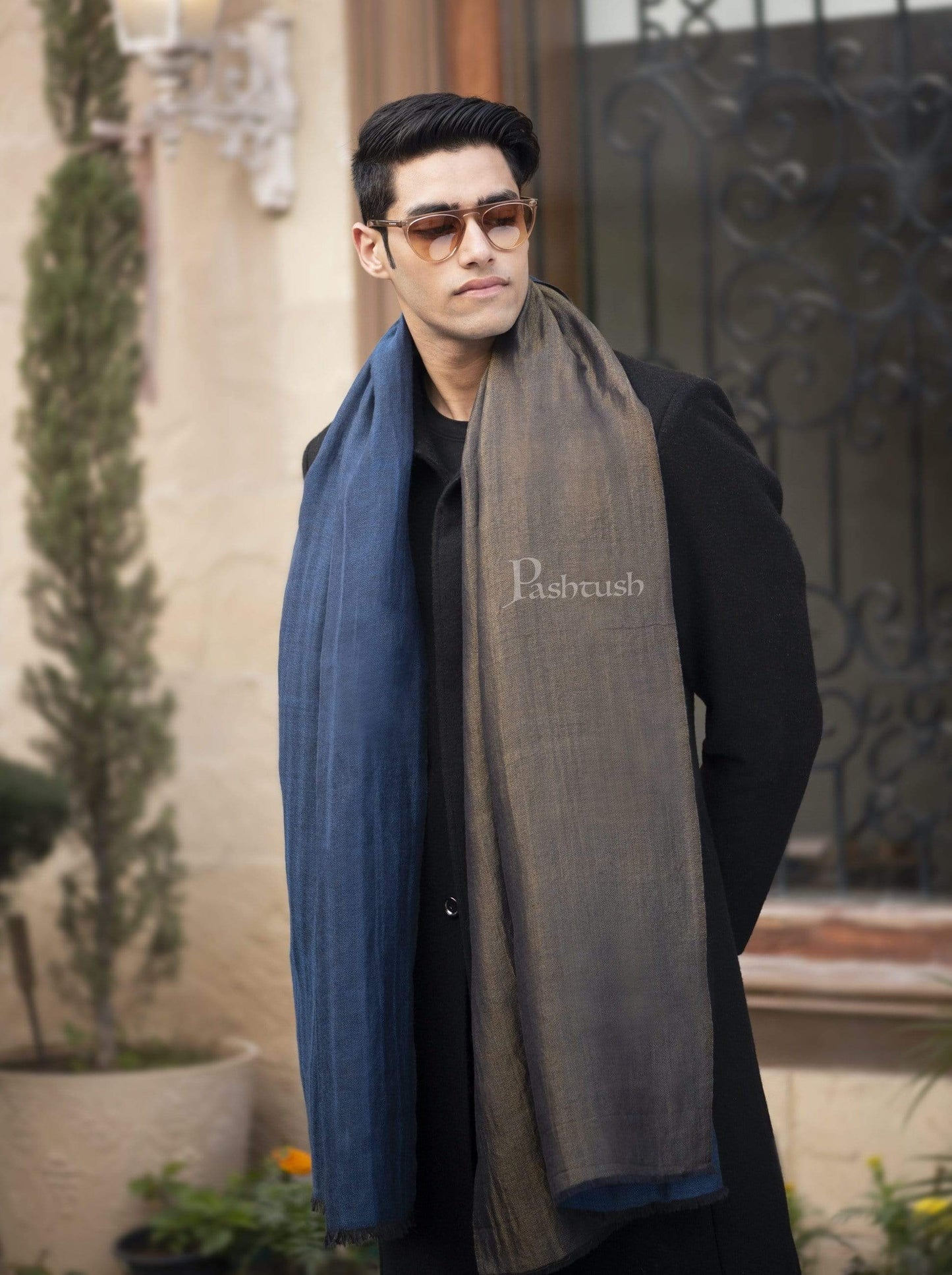 Pashtush India 70x200 Pashutsh Mens Twilight Collection, Reversible With Metallic Thread Weave, Fine Wool