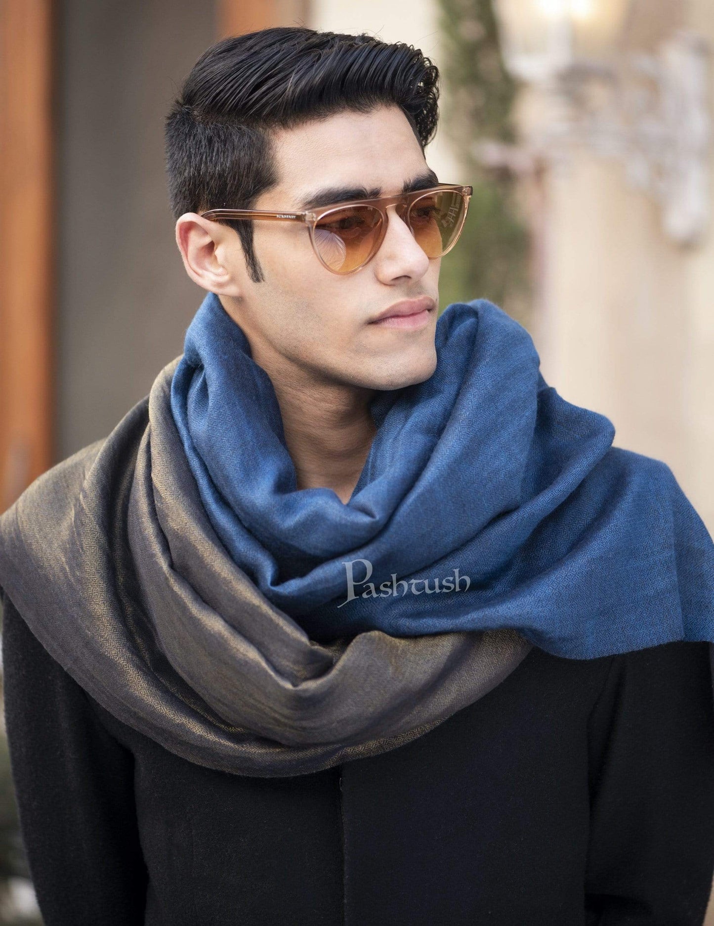 Pashtush India 70x200 Pashutsh Mens Twilight Collection, Reversible With Metallic Thread Weave, Fine Wool
