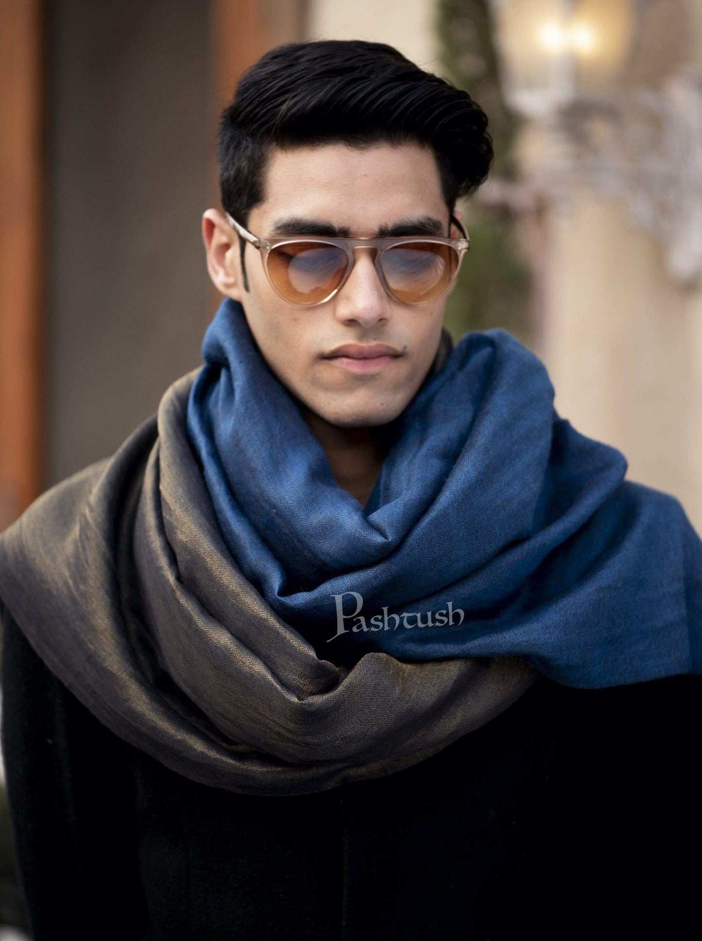 Pashtush India 70x200 Pashutsh Mens Twilight Collection, Reversible With Metallic Thread Weave, Fine Wool