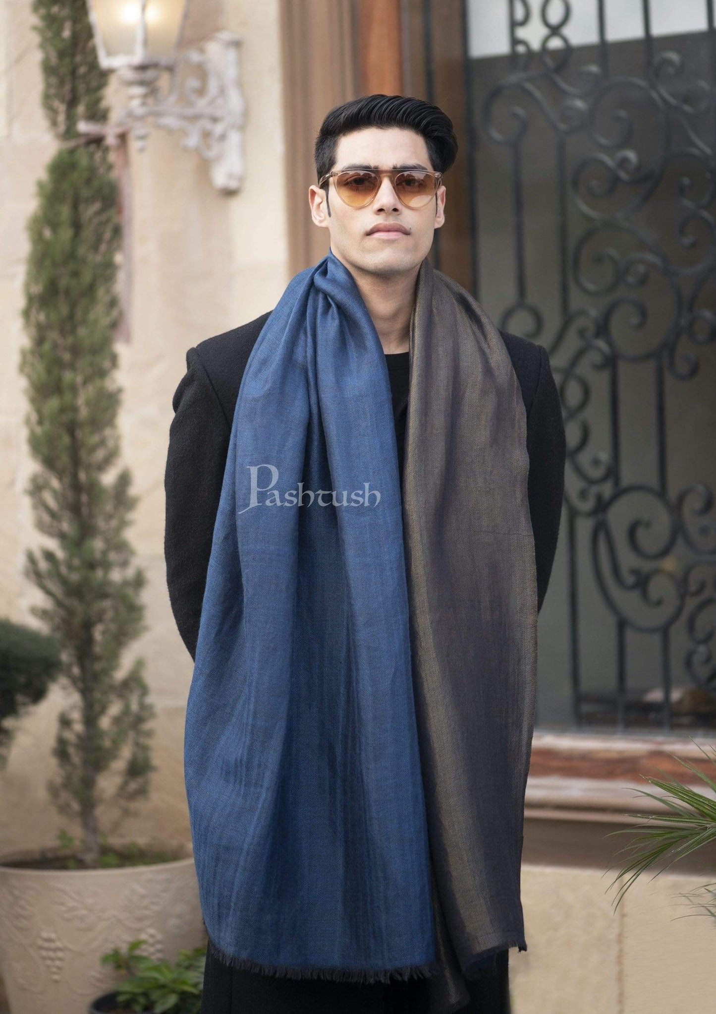 Pashtush India 70x200 Pashutsh Mens Twilight Collection, Reversible With Metallic Thread Weave, Fine Wool