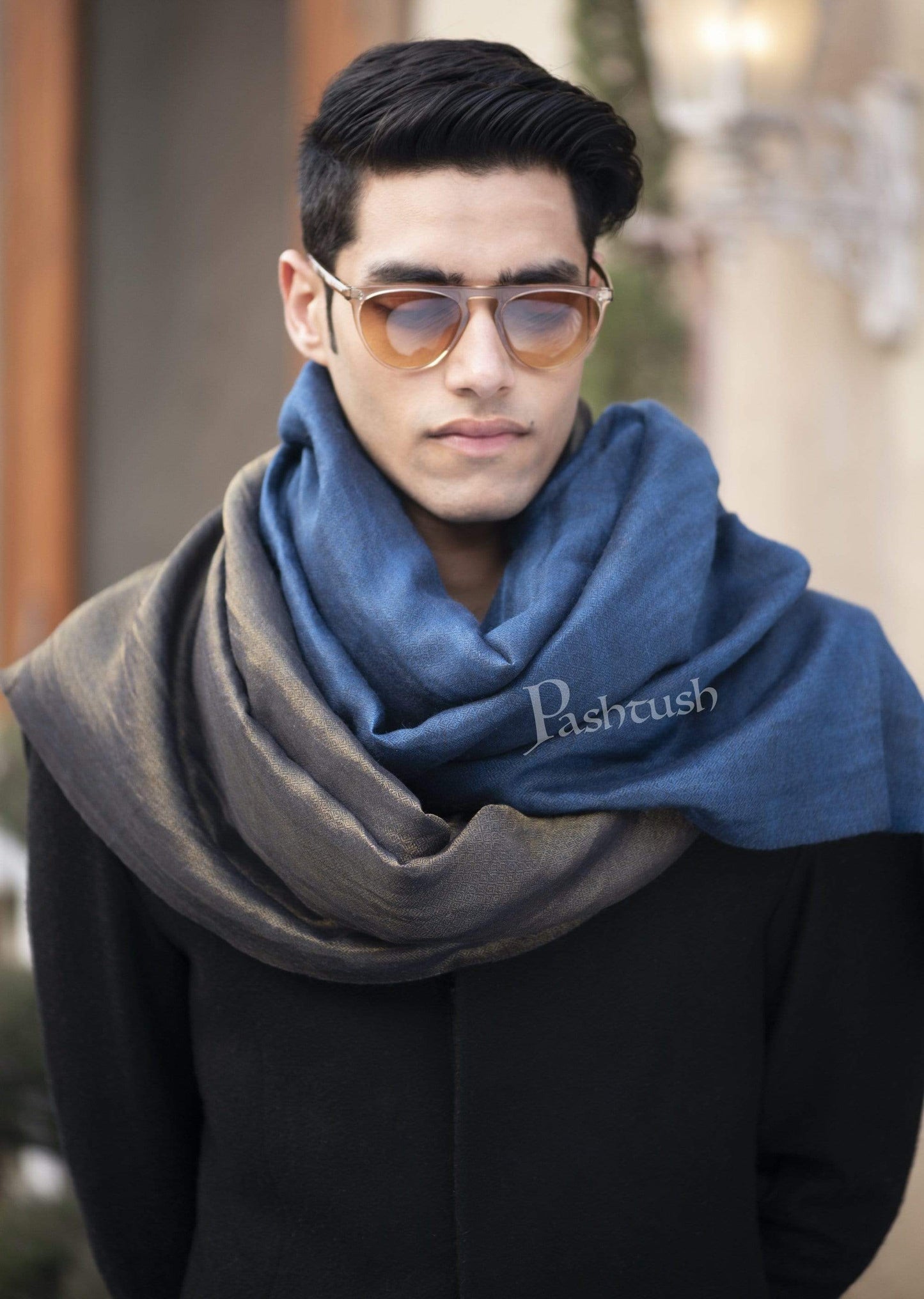 Pashtush India 70x200 Pashutsh Mens Twilight Collection, Reversible With Metallic Thread Weave, Fine Wool