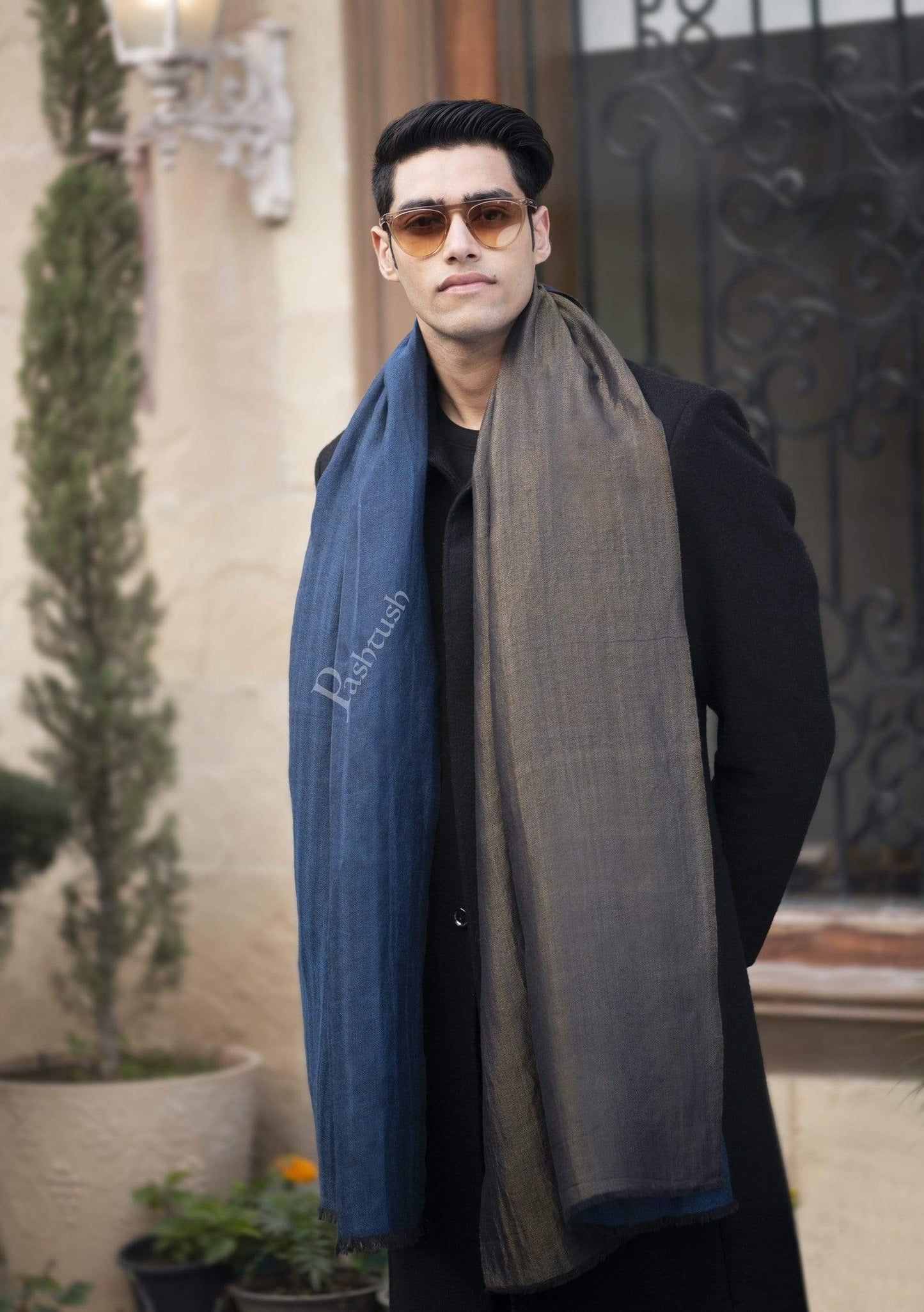 Pashtush India 70x200 Pashutsh Mens Twilight Collection, Reversible With Metallic Thread Weave, Fine Wool