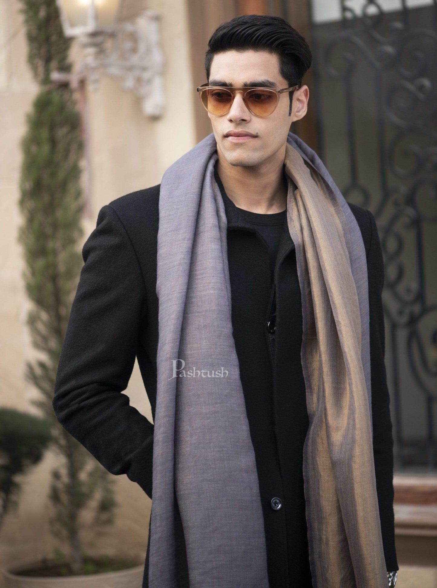 Pashtush India 70x200 Pashutsh Mens Twilight Collection, Reversible With Metallic Thread Weave, Fine Wool
