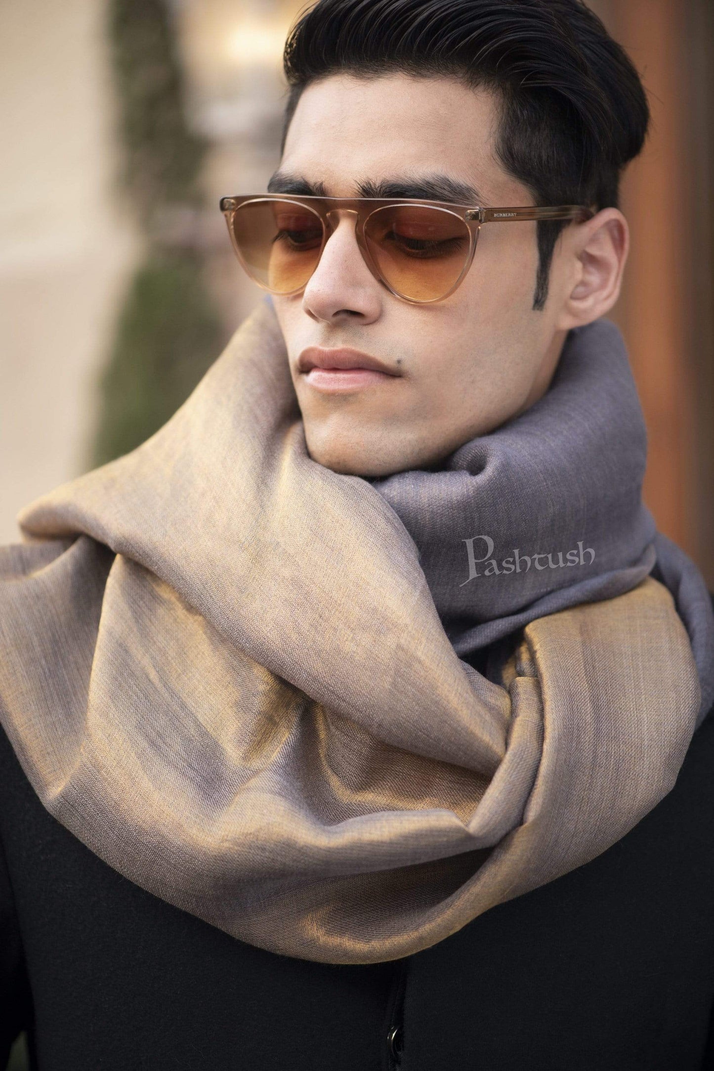Pashtush India 70x200 Pashutsh Mens Twilight Collection, Reversible With Metallic Thread Weave, Fine Wool