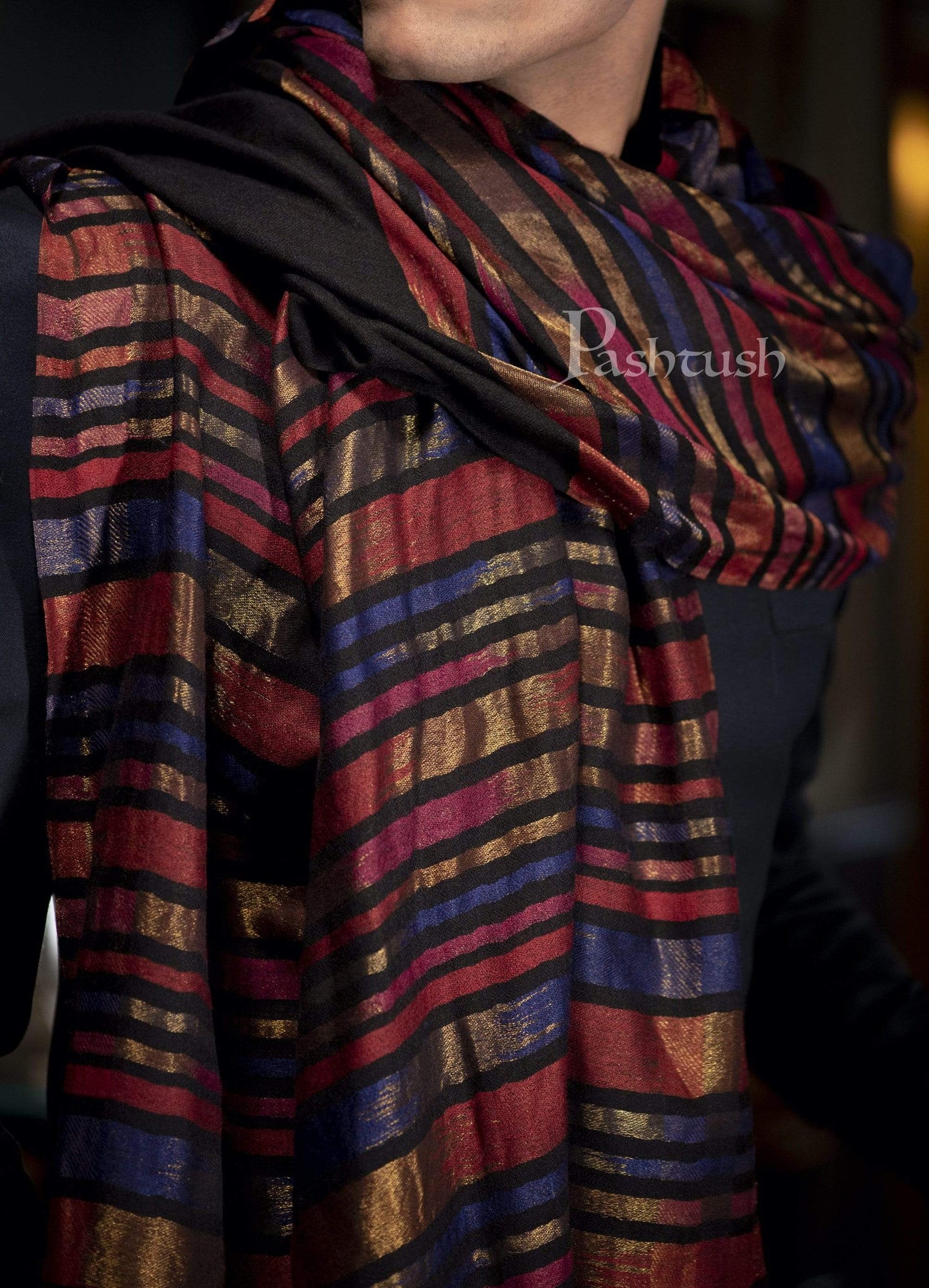 Pashtush India 70x200 Pashutsh Mens Twilight Collection, Reversible With Metallic Thread Weave, Fine Wool