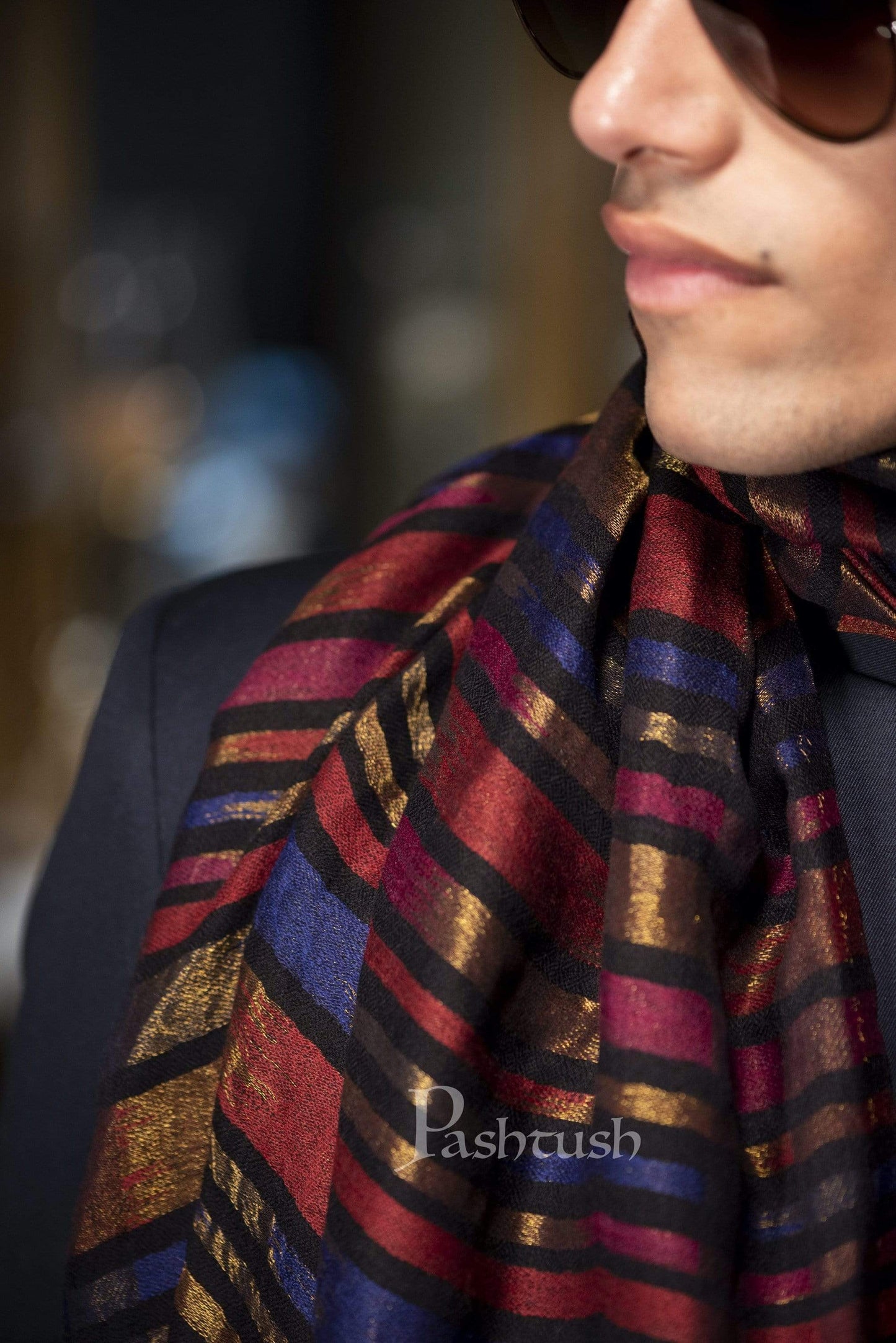 Pashtush India 70x200 Pashutsh Mens Twilight Collection, Reversible With Metallic Thread Weave, Fine Wool
