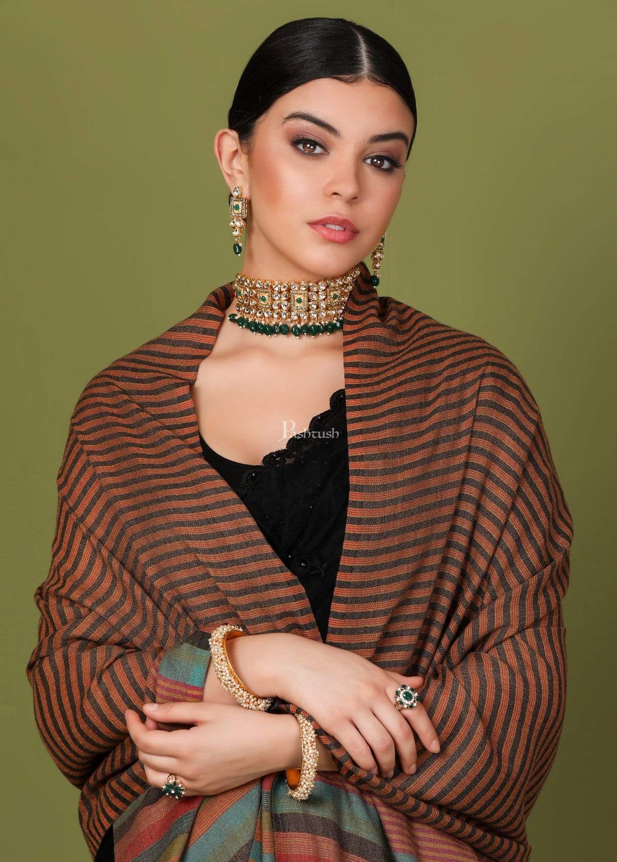 Pashtush Store Stole Pashutsh Womens Extra Fine Wool, Striped Woven Scarf, Multicolored