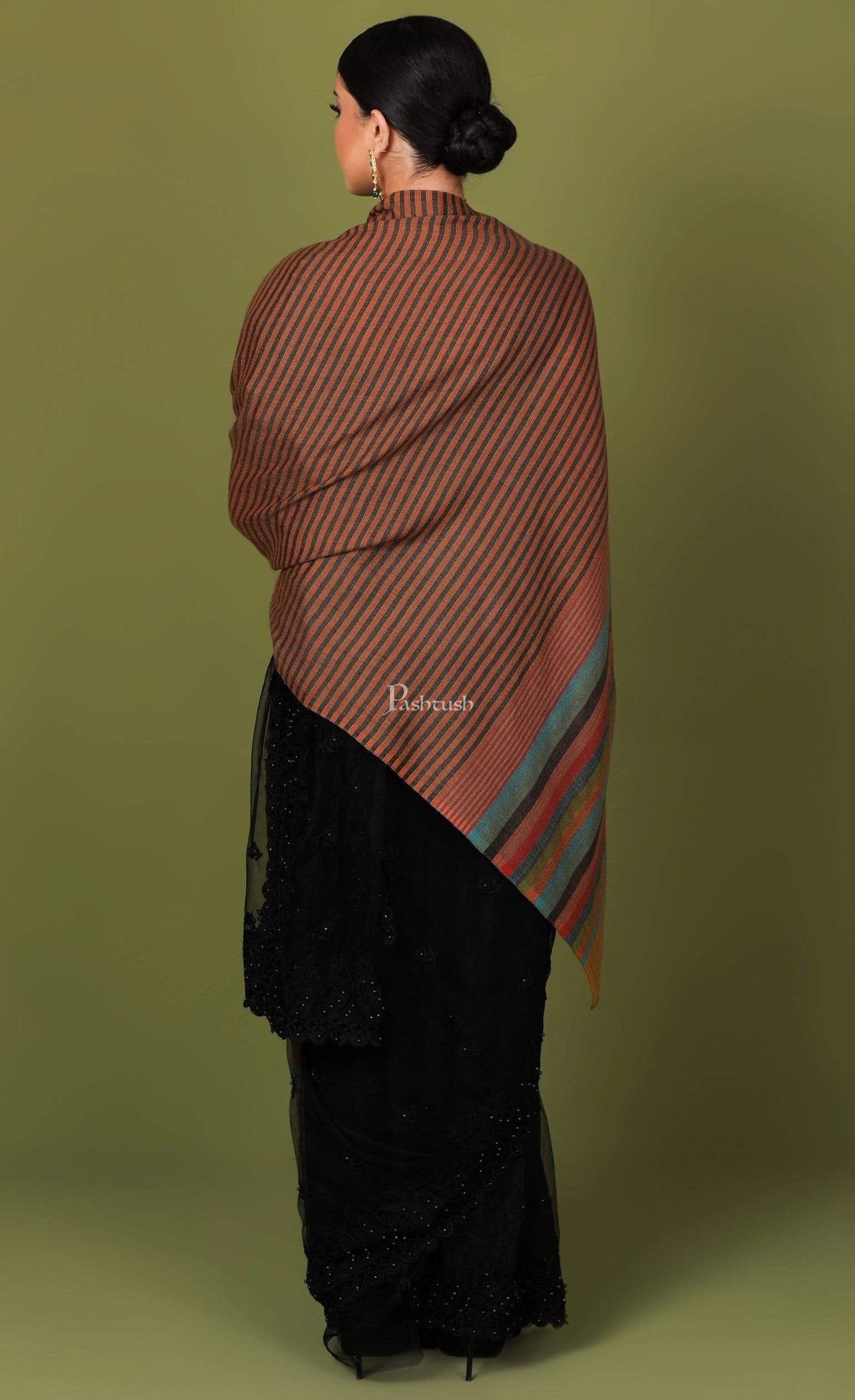 Pashtush Store Stole Pashutsh Womens Extra Fine Wool, Striped Woven Scarf, Multicolored