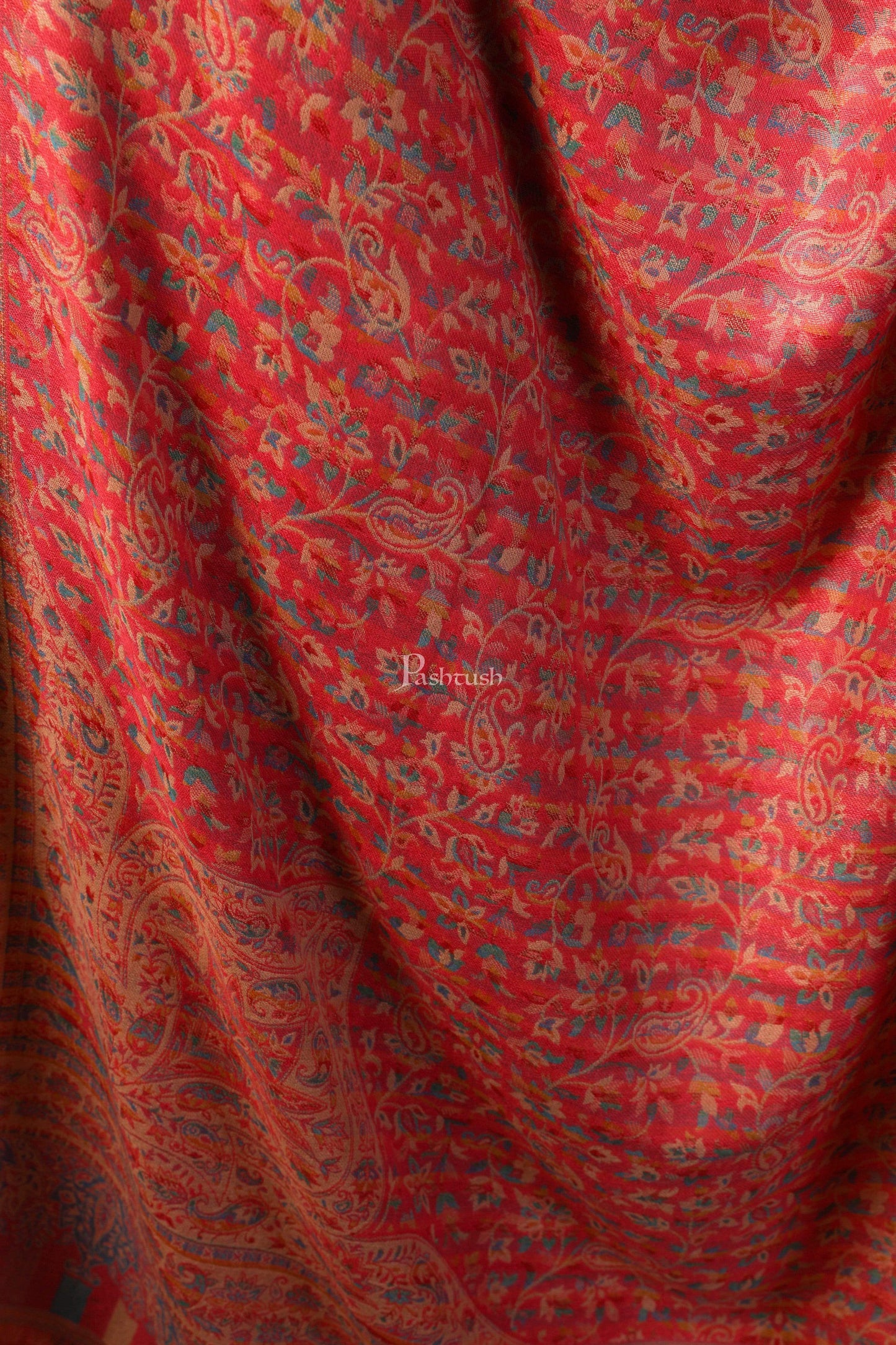 Pashtush India 100x200 Pashutsh Womens Faux Pashmina Pink and Beige Jamawar Shawl