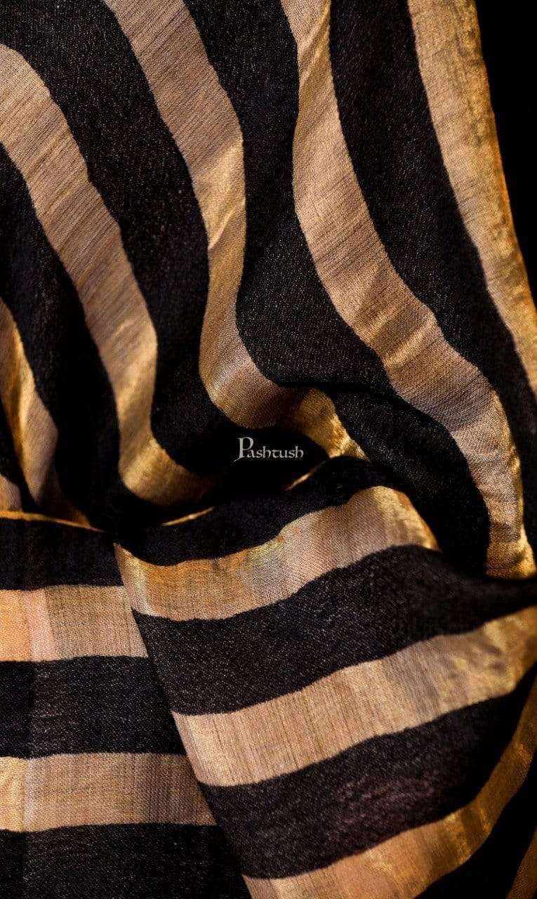 Pashtush India 70x200 Pashutsh Womens Twilight Striped Scarf, With Shimmery Metallic Zari Thread Weave