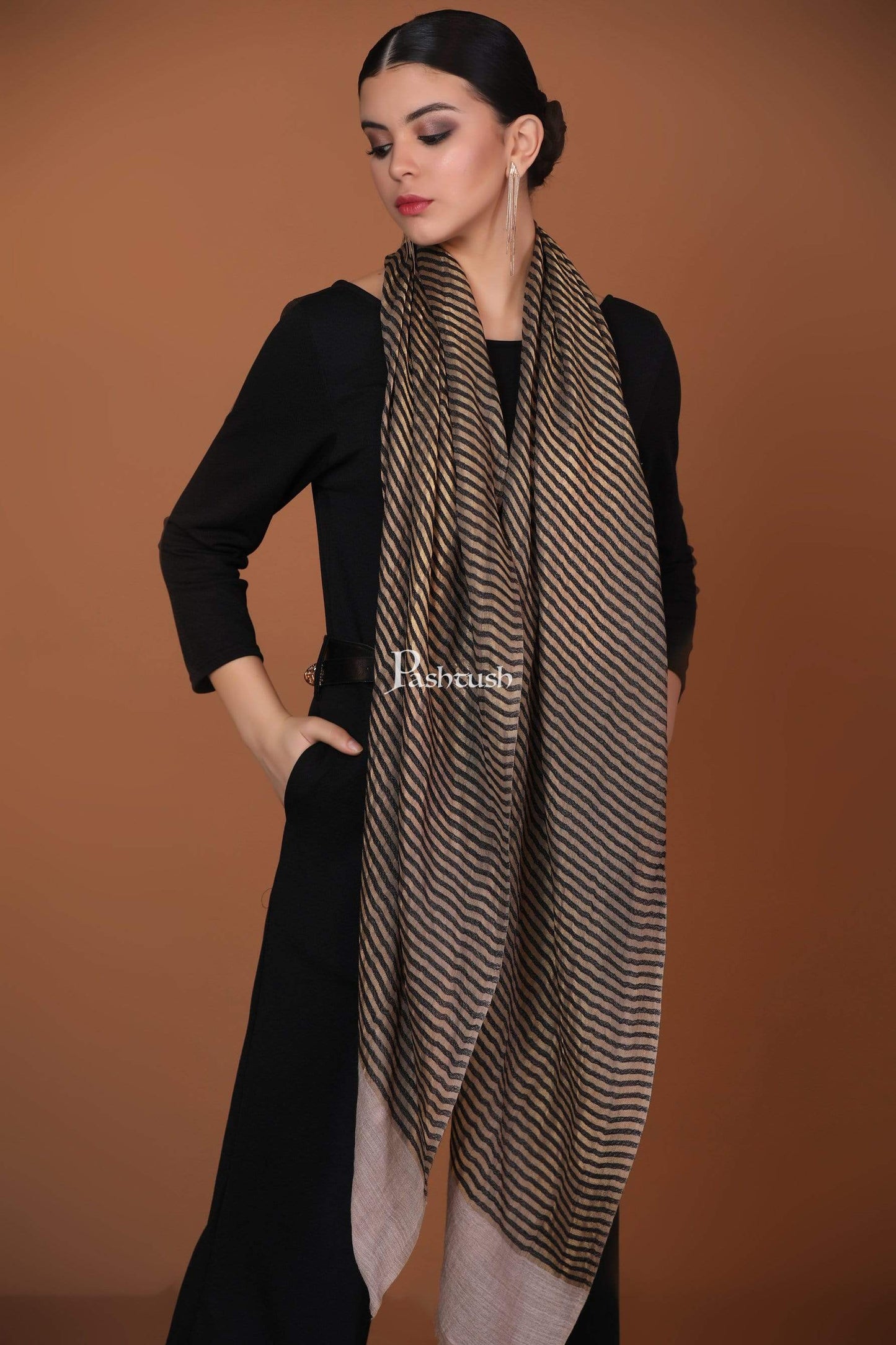 Pashtush Shawl Store Stole Pashutsh Womens Twilight Striped Scarf, With Shimmery Zari Thread Weave