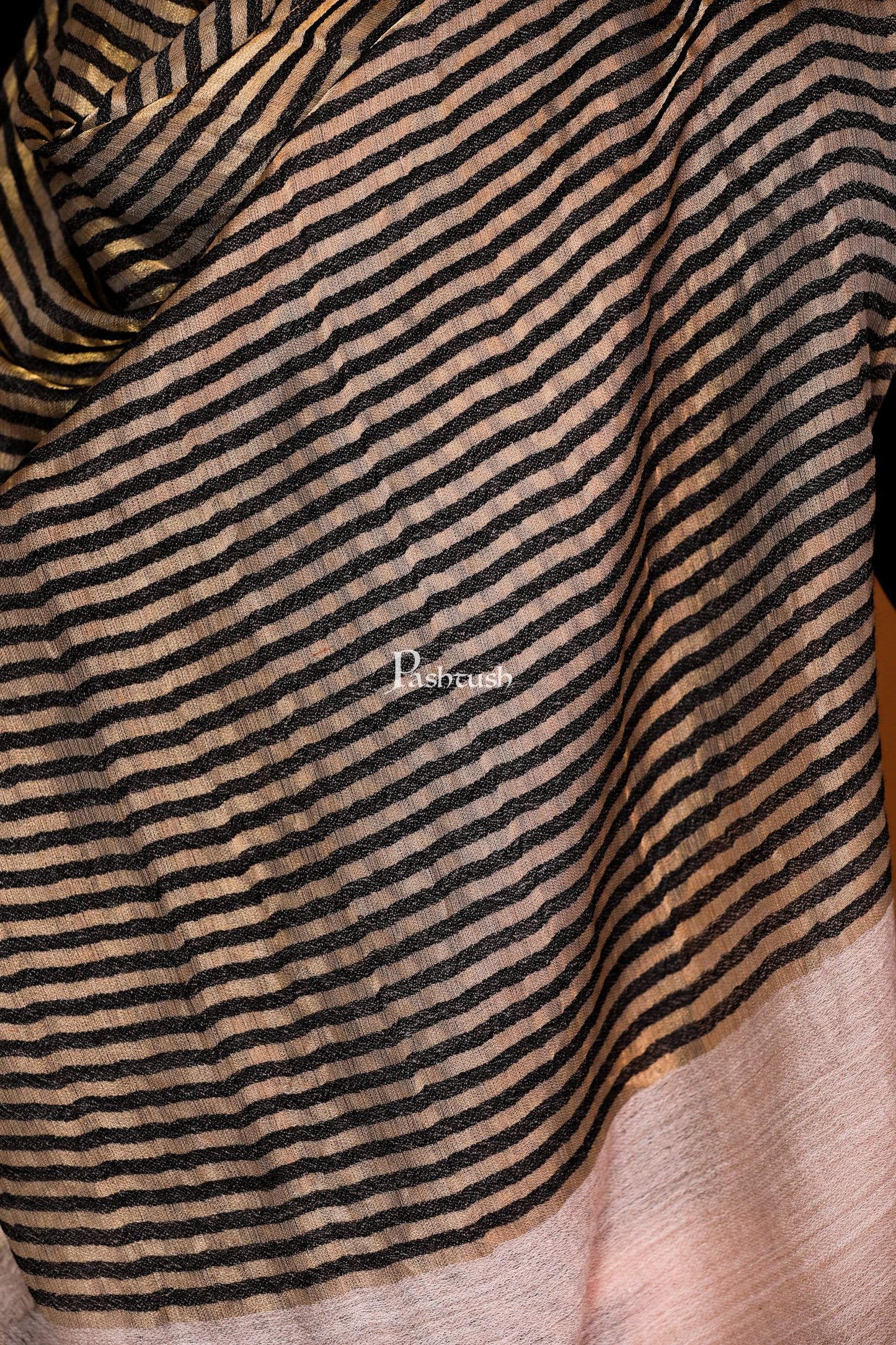 Pashtush Shawl Store Stole Pashutsh Womens Twilight Striped Scarf, With Shimmery Zari Thread Weave