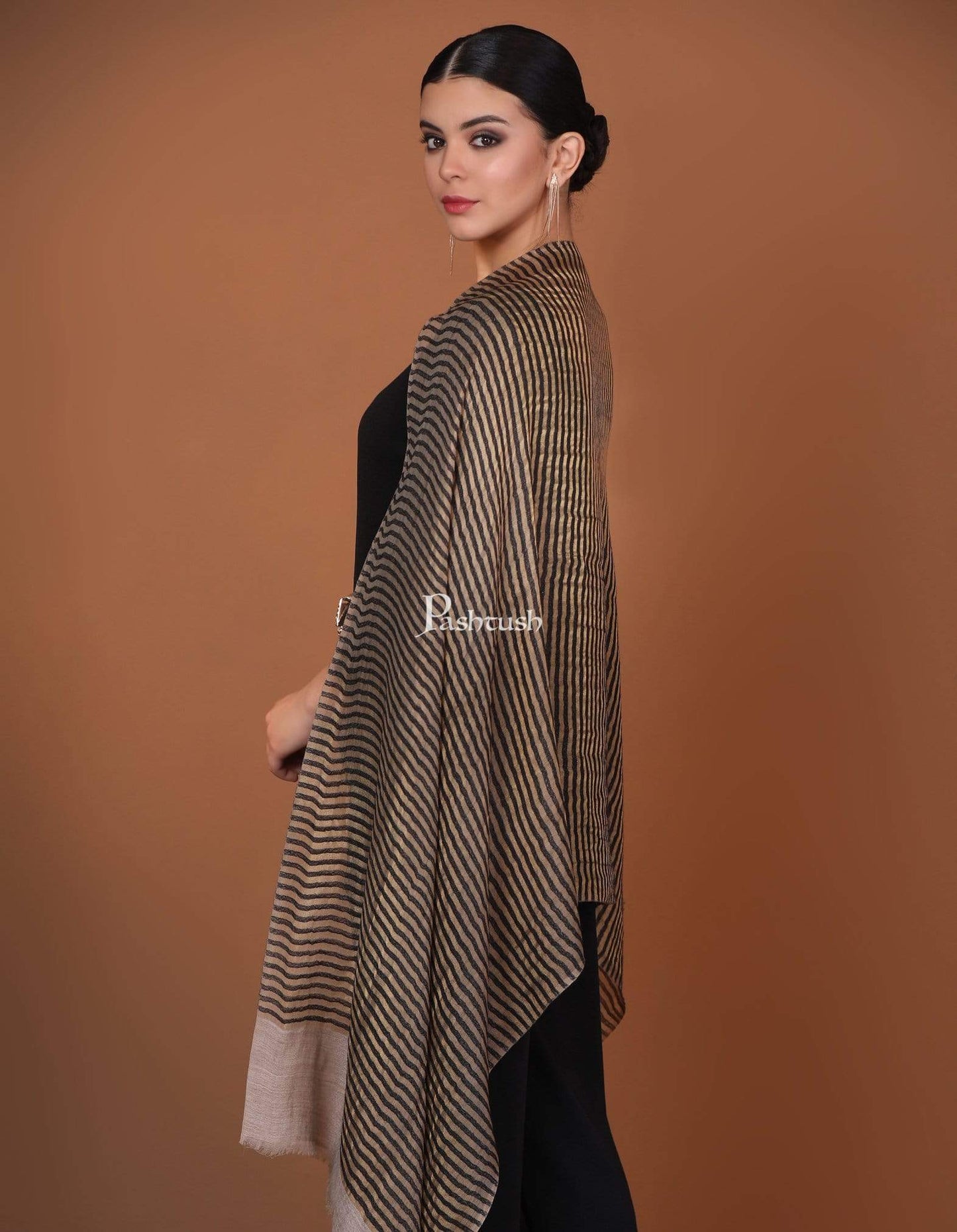 Pashtush Shawl Store Stole Pashutsh Womens Twilight Striped Scarf, With Shimmery Zari Thread Weave