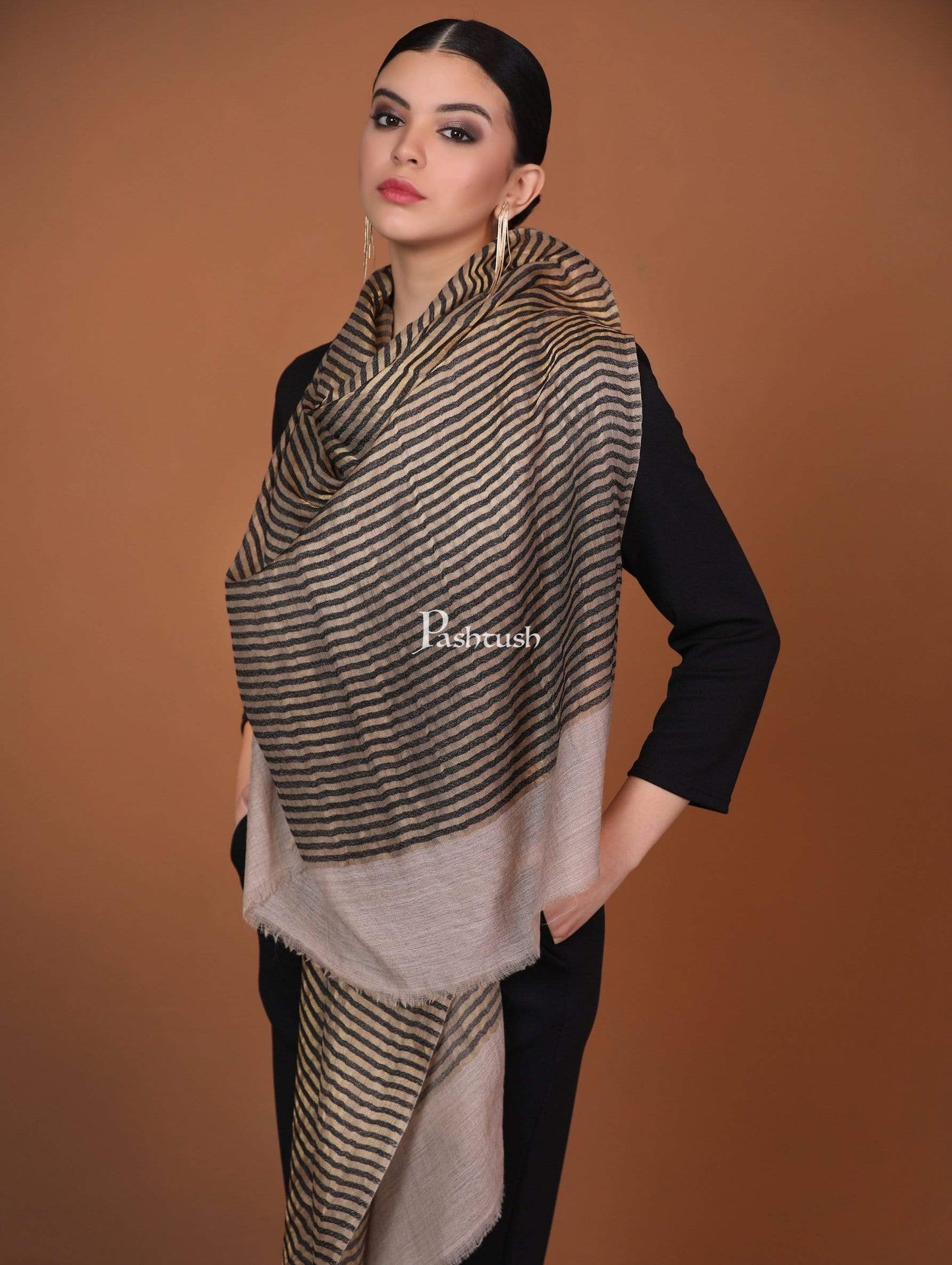 Pashtush Shawl Store Stole Pashutsh Womens Twilight Striped Scarf, With Shimmery Zari Thread Weave
