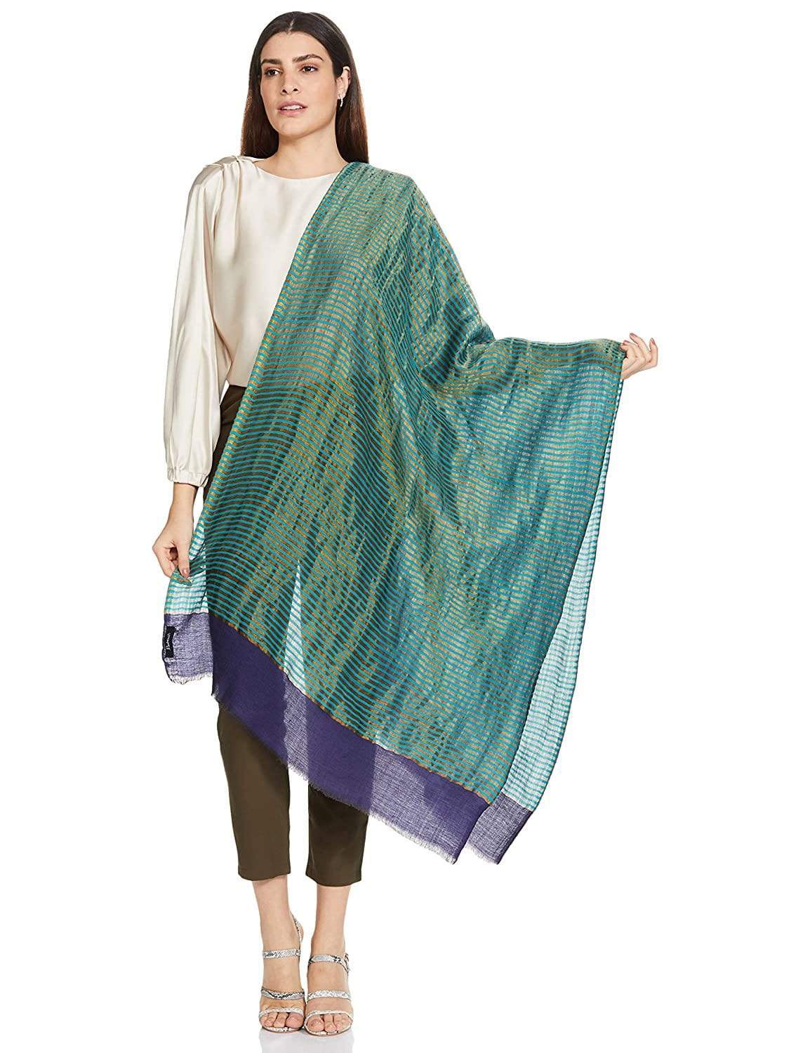 Pashtush India 70x200 Pashutsh Womens Twilight Striped Scarf, With Shimmery Zari Thread Weave