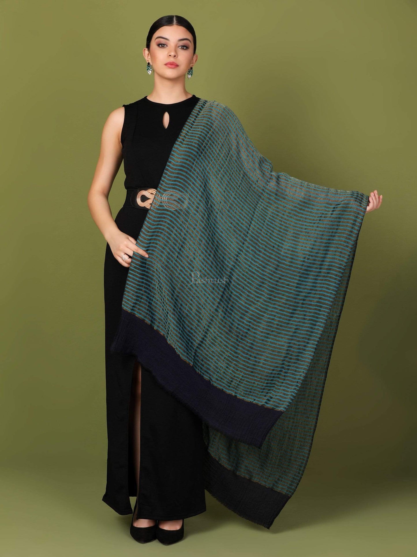 Pashtush India 70x200 Pashutsh Womens Twilight Striped Scarf, With Shimmery Zari Thread Weave