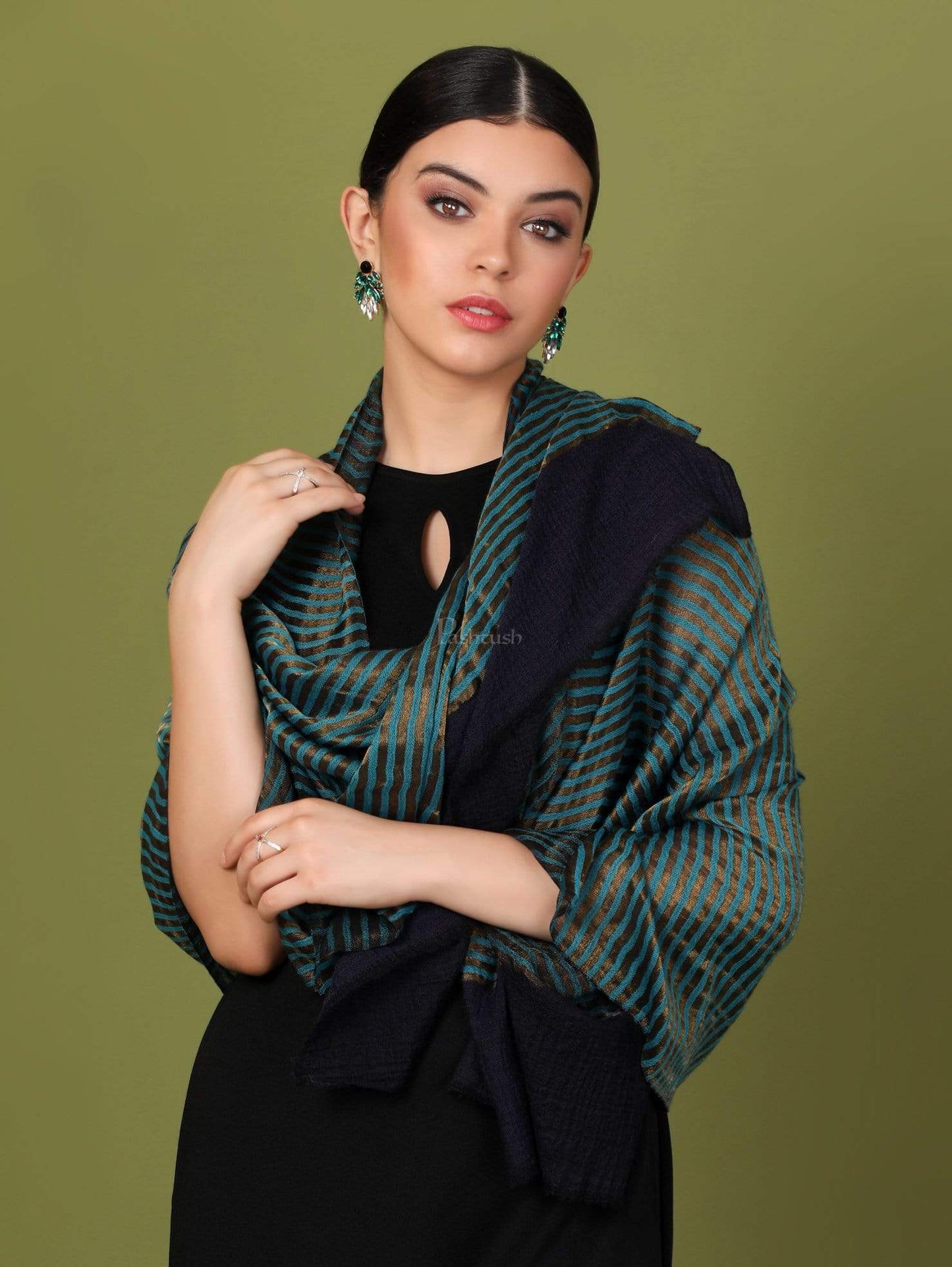 Pashtush India 70x200 Pashutsh Womens Twilight Striped Scarf, With Shimmery Zari Thread Weave