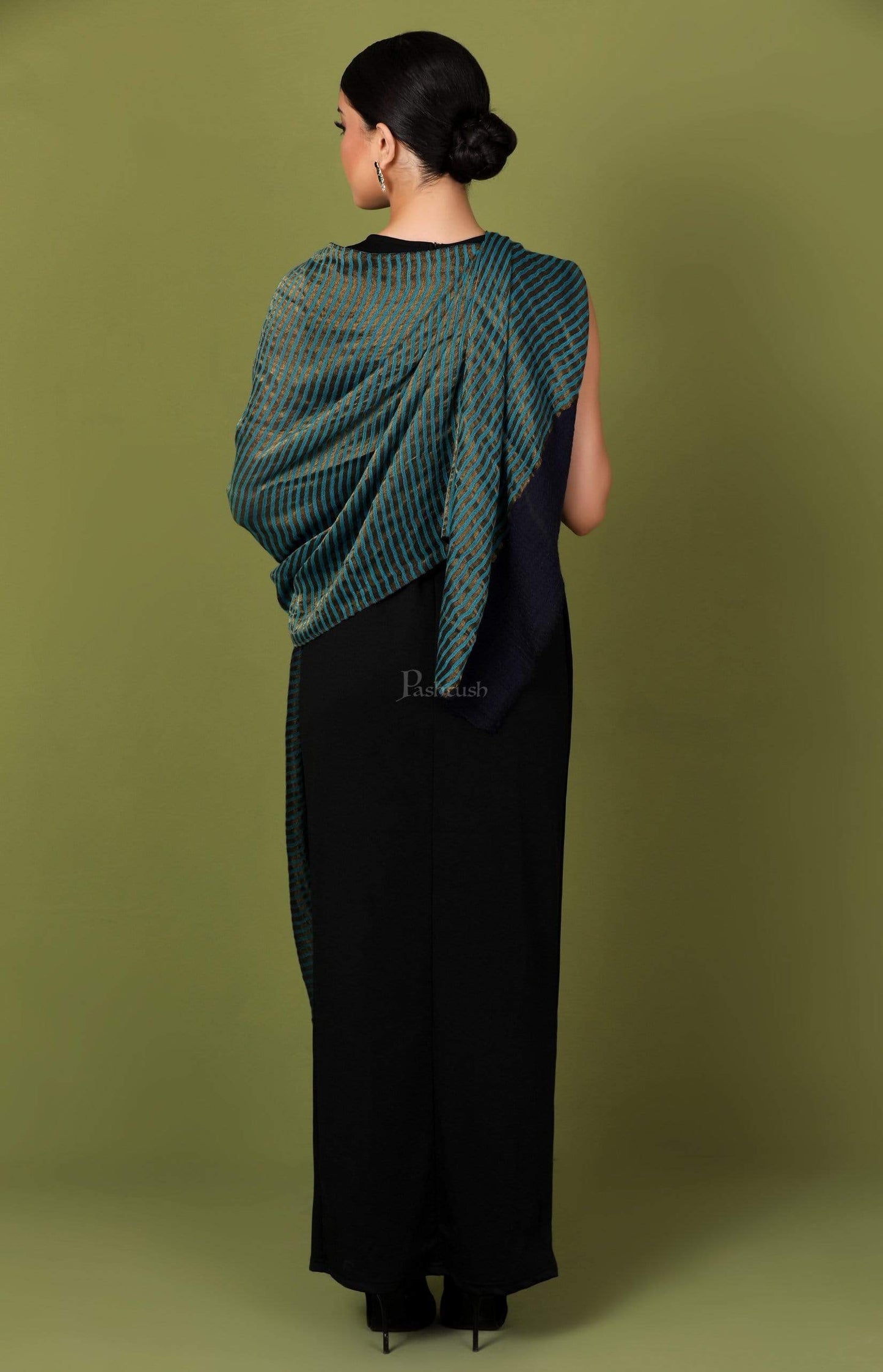 Pashtush India 70x200 Pashutsh Womens Twilight Striped Scarf, With Shimmery Zari Thread Weave