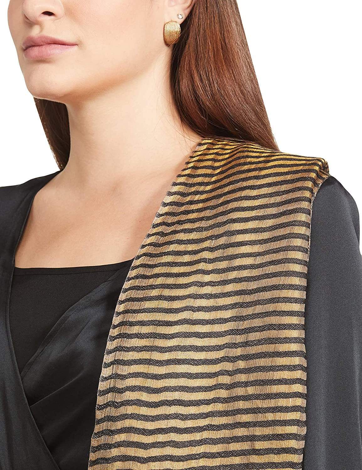 Pashtush India 70x200 Pashutsh Womens Twilight Striped Scarf, With Shimmery Zari Thread Weave
