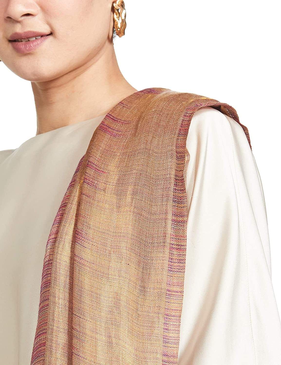 Pashtush India 70x200 Pashutsh Womens Twilight Striped Scarf, With Shimmery Zari Thread Weave, Reversible Pink