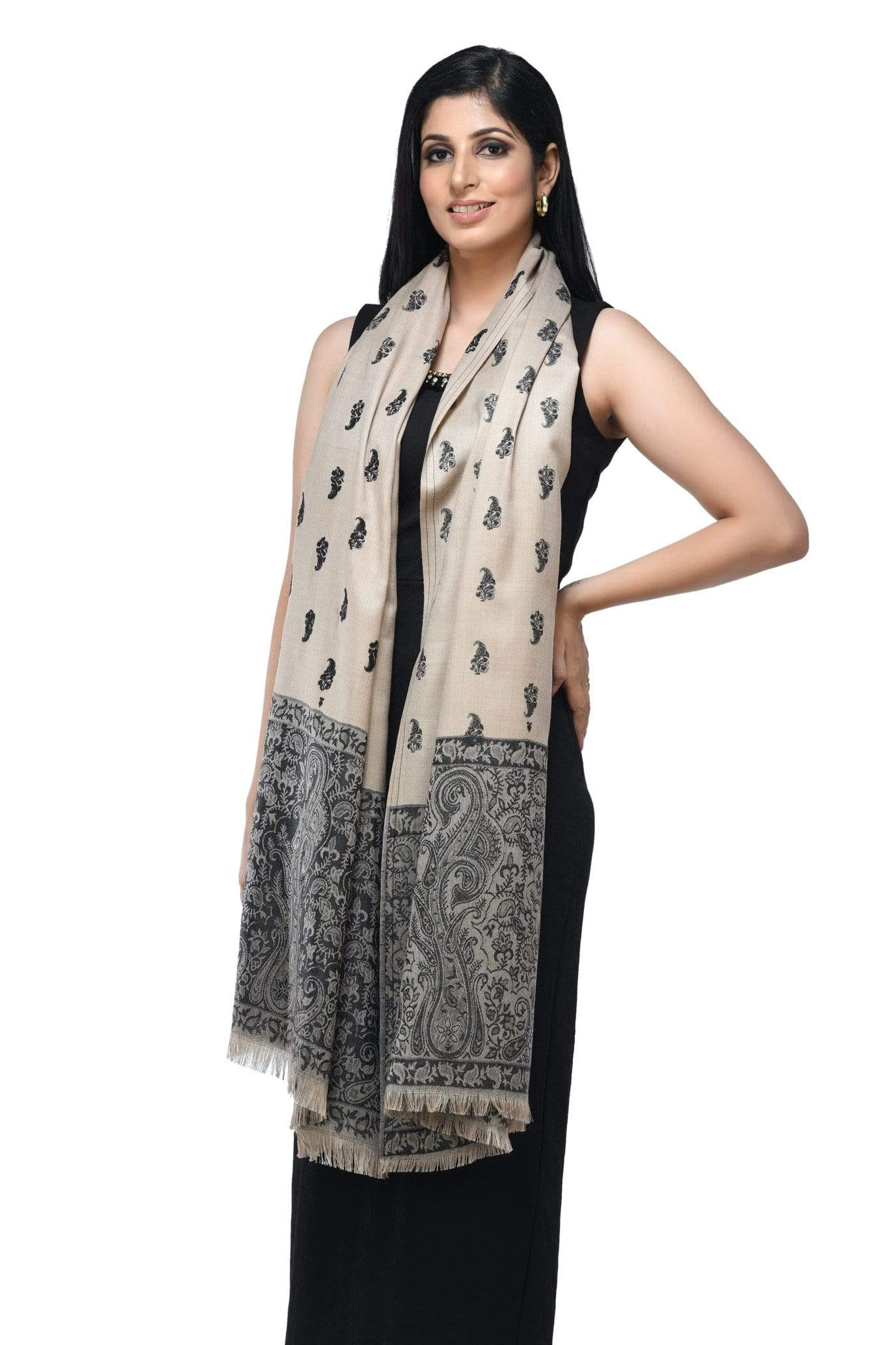 Pashwool 100x200 Pashwool Womens Embroidered Shawl, Kashmiri Stitch, With Woven Jamawar Palla