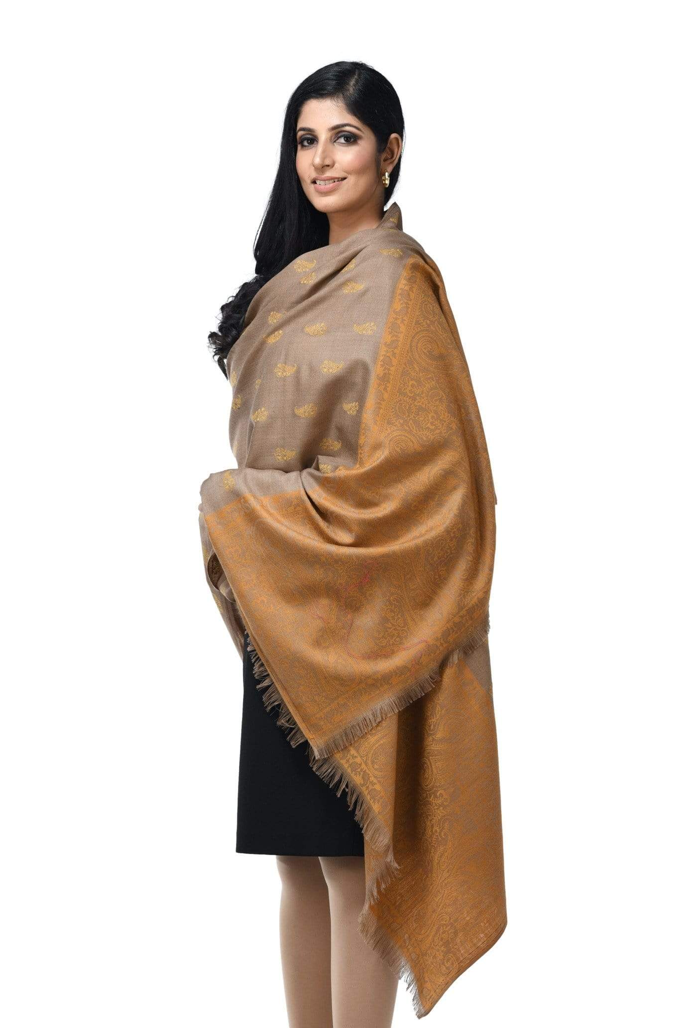 Pashwool 100x200 Pashwool Womens Embroidered Shawl, Kashmiri Stitch, With Woven Jamawar Palla