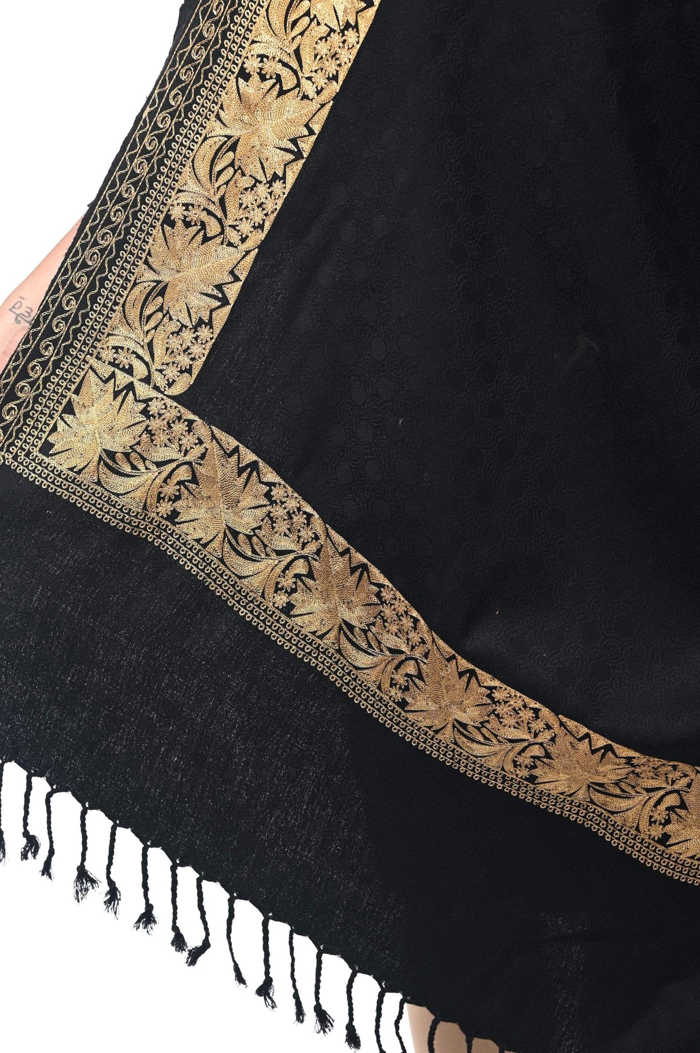 Pashwool 70x200 Pashwool Womens Emrbodiery Stole, With Tilla Embroidery Work, Daur Design