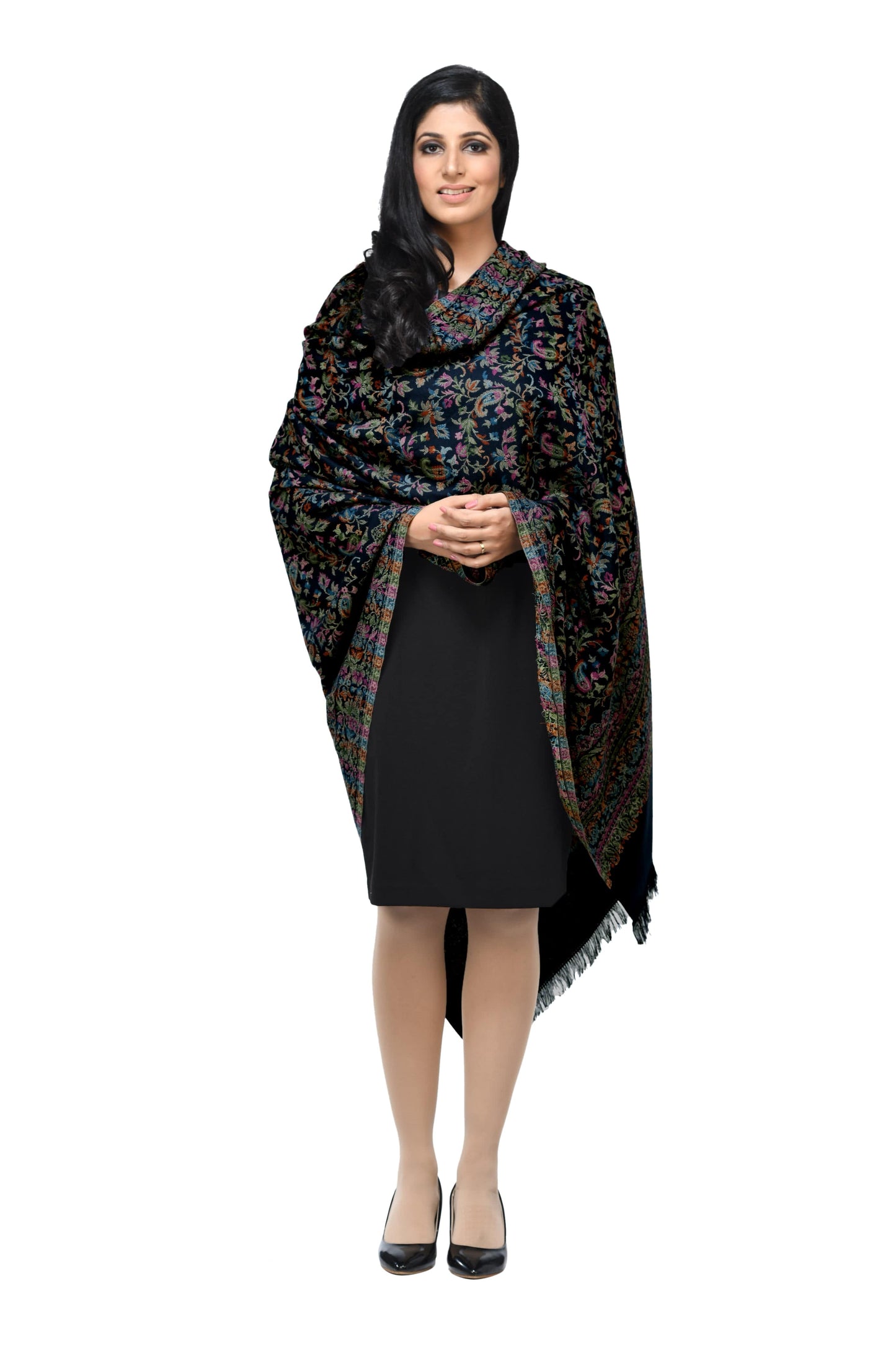 Pashwool Womens Shawls Pashwool Womens Ethnic Design Shawl, Light Weight, Soft And Warm, Black